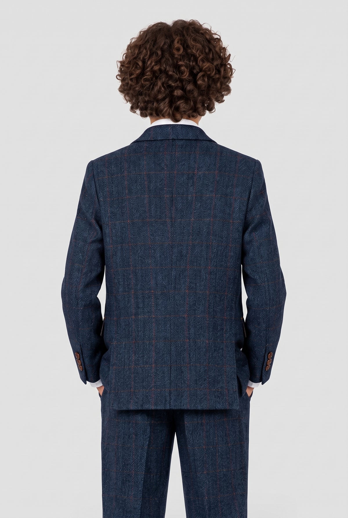Father & Son Matching 3-Piece Tweed Herringbone Suit - Paul Andrew Scott Navy