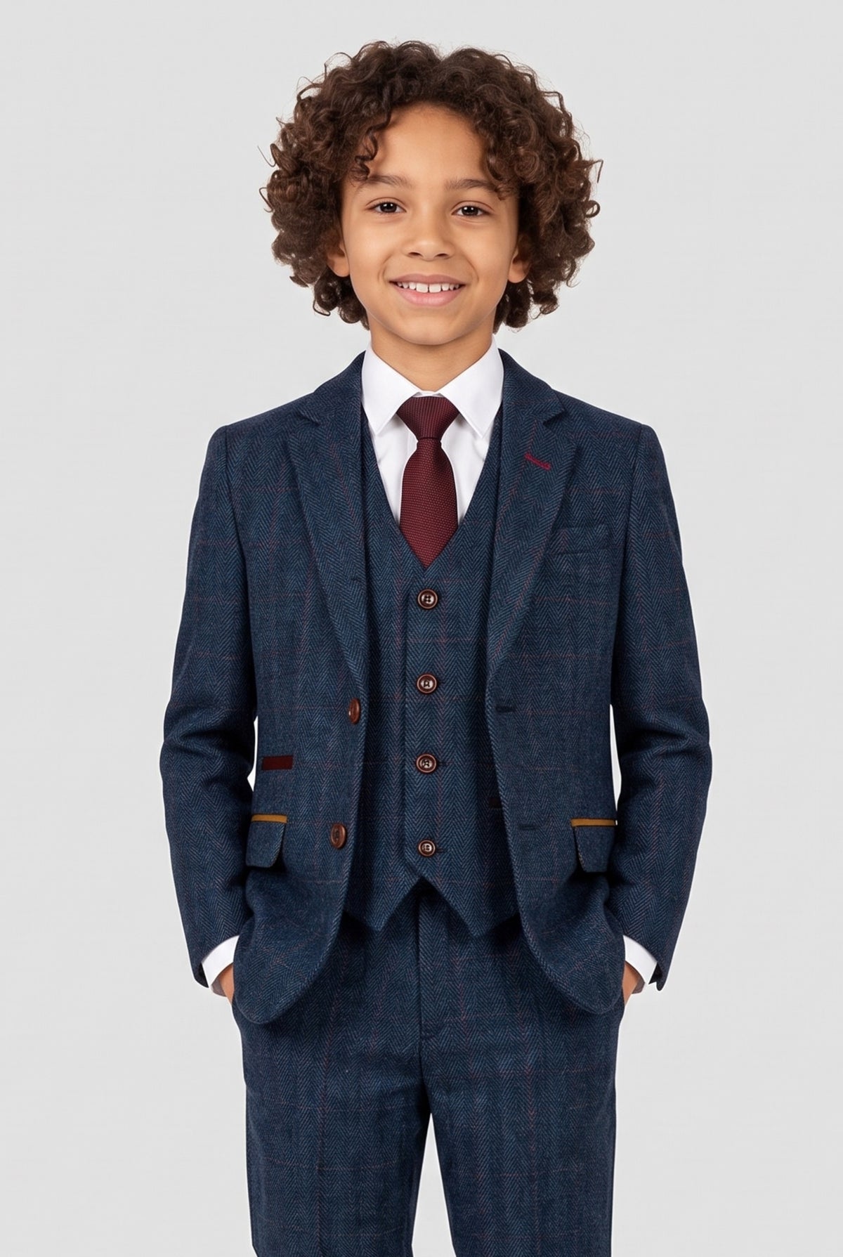 Father & Son Matching 3-Piece Tweed Herringbone Suit - Paul Andrew Scott Navy