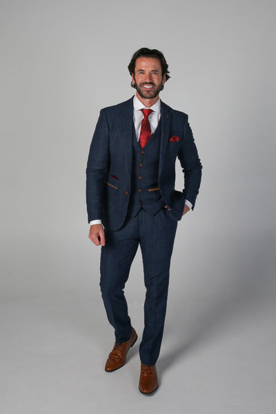 Father & Son Matching 3-Piece Tweed Herringbone Suit - Paul Andrew Scott Navy