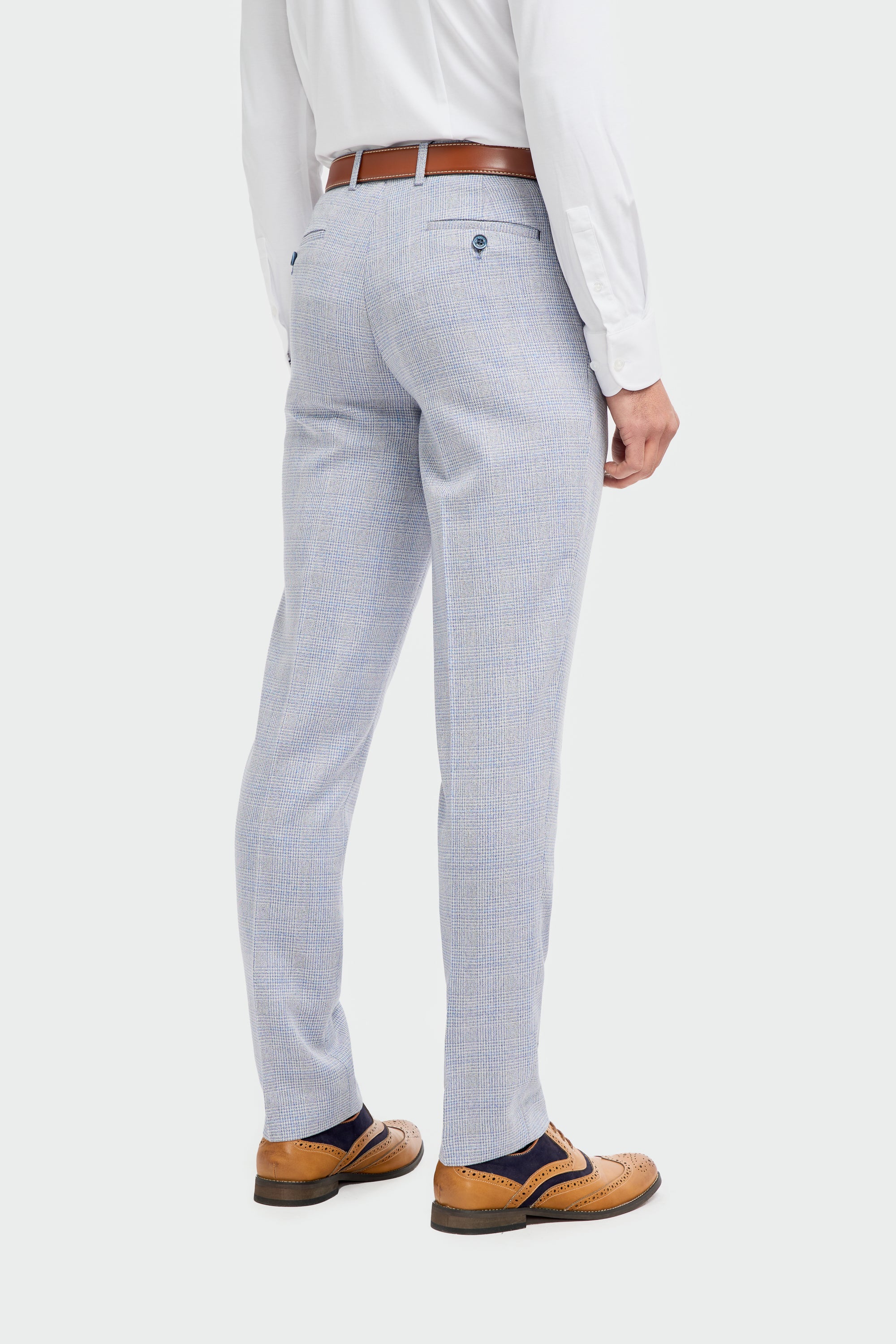 Father & Son Matching Glen Check Wool Tweed 3-Piece Suit Set - Caridi  - Sky Blue