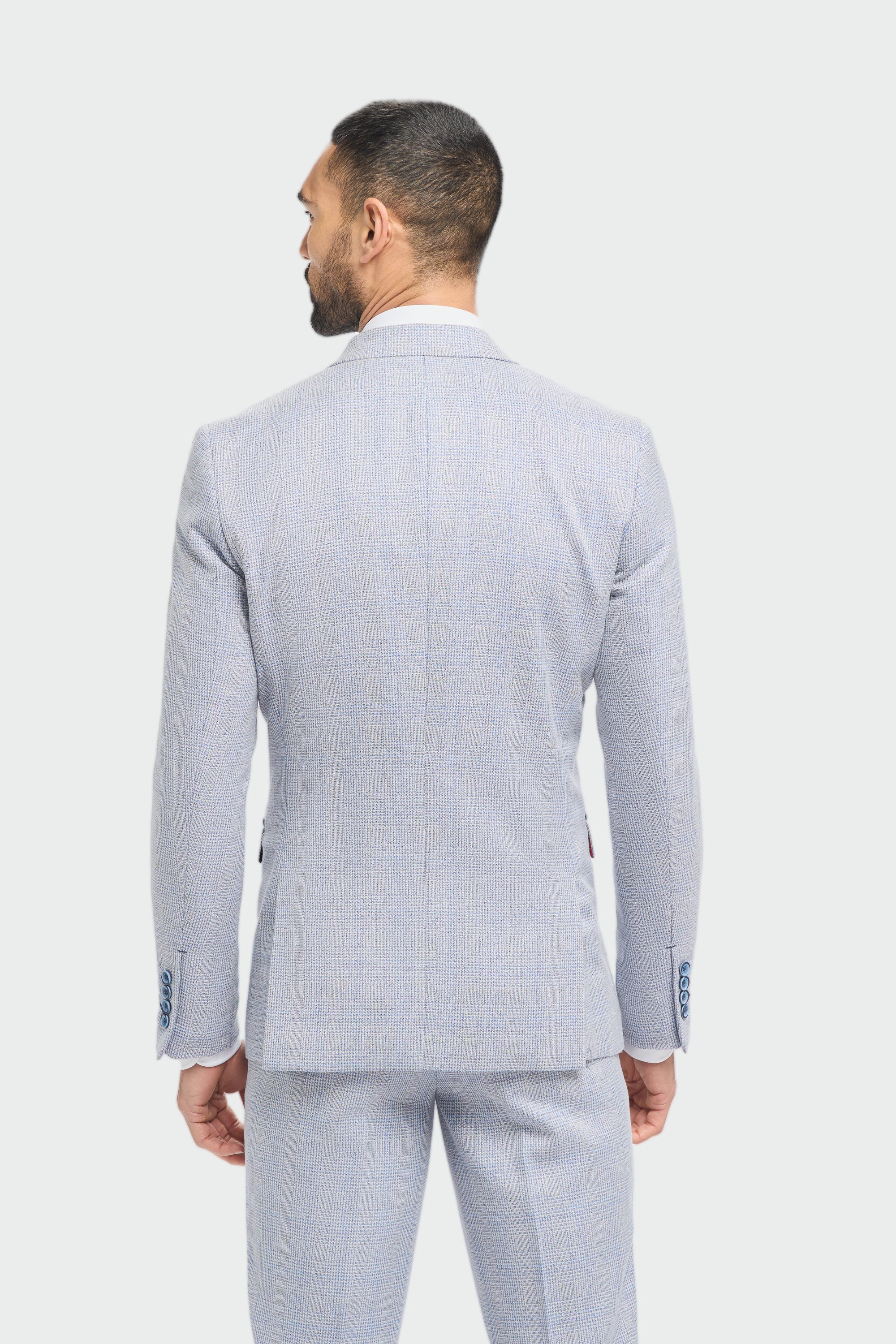 Father & Son Matching Glen Check Wool Tweed 3-Piece Suit Set - Caridi  - Sky Blue