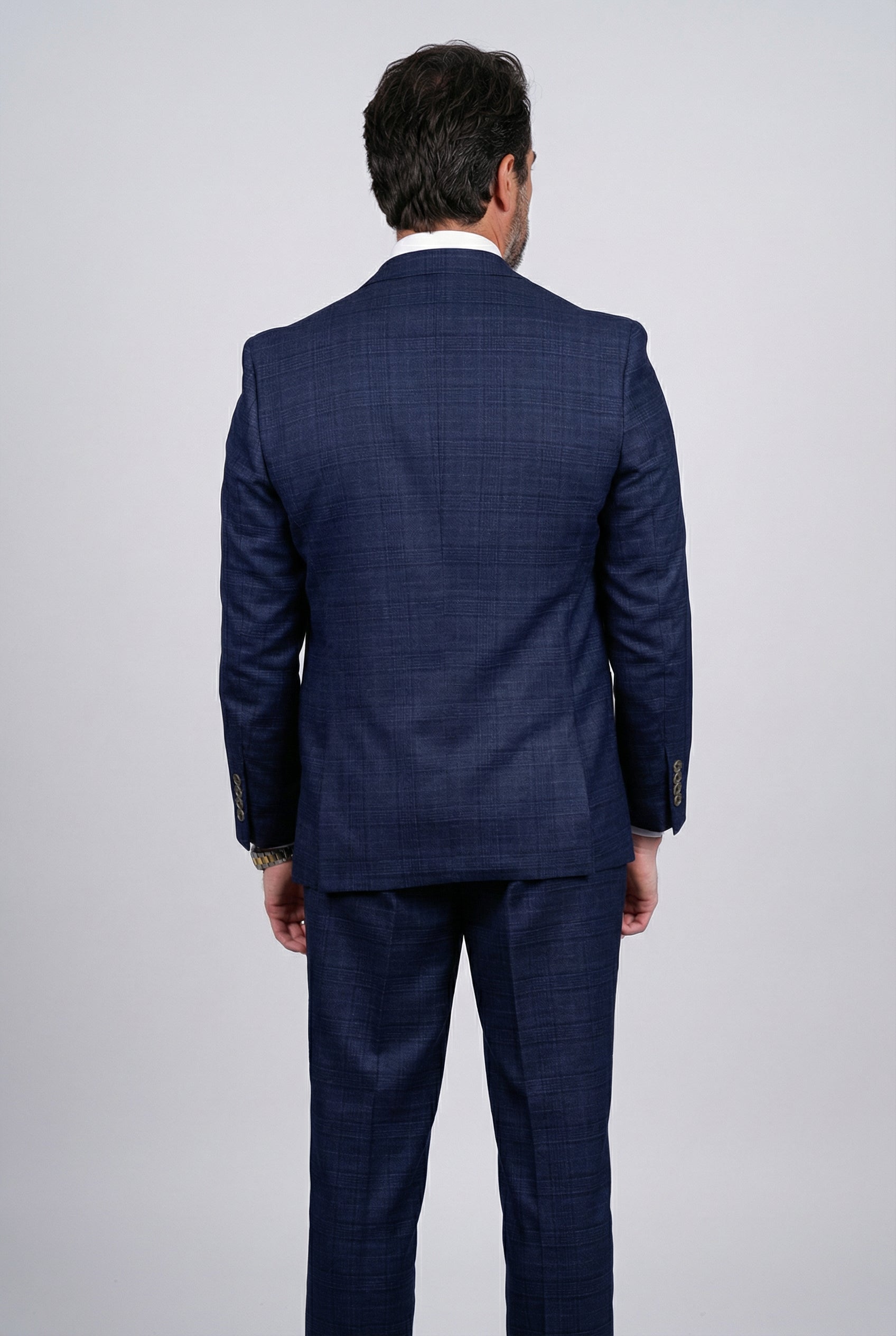 Father & Son Matching Glen Check Wool Tweed 3-Piece Suit Set - Luis Navy