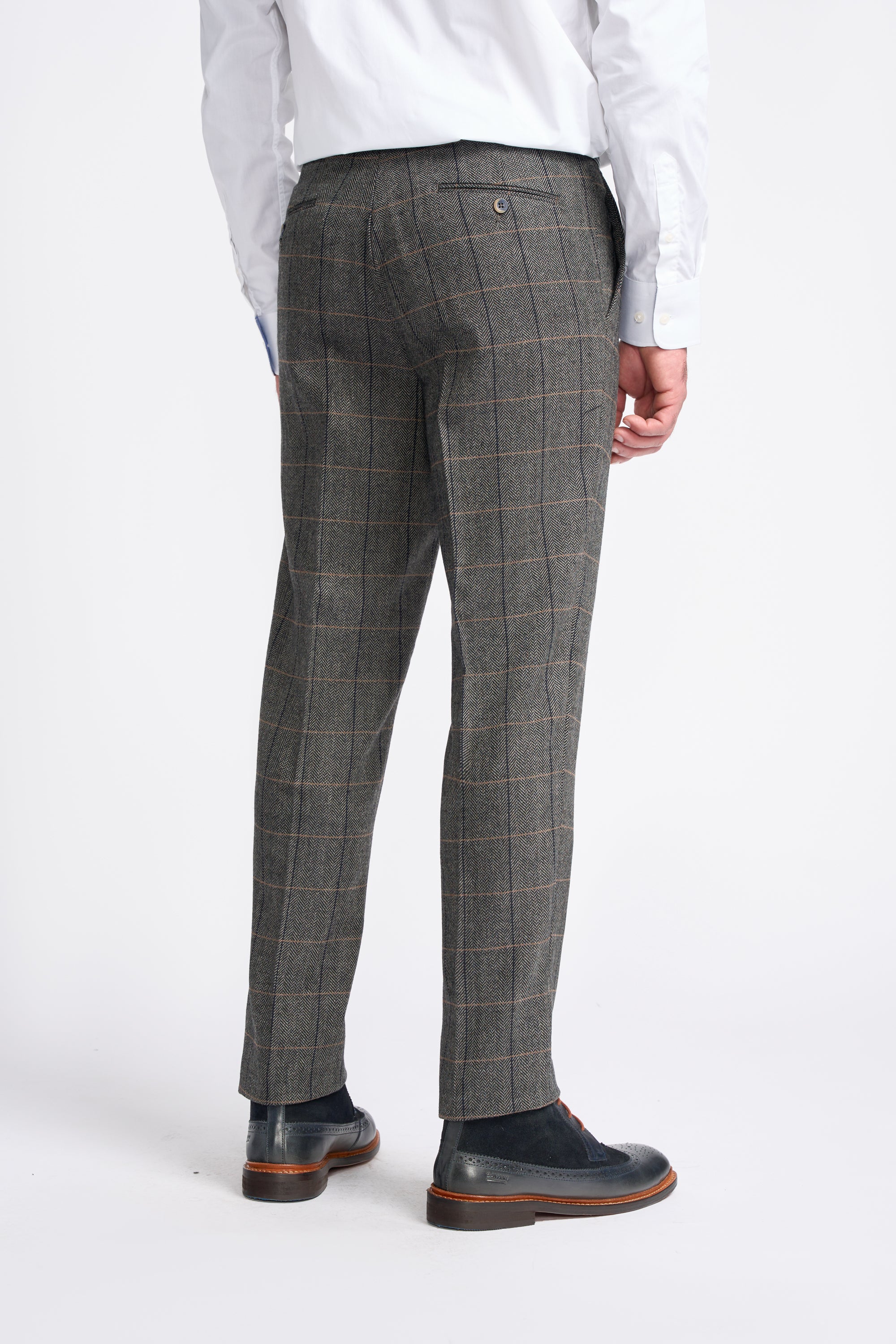 Father & Son Matching Herringbone Windowpane Check Tweed 3-Piece Suit Set - Albert  Grey