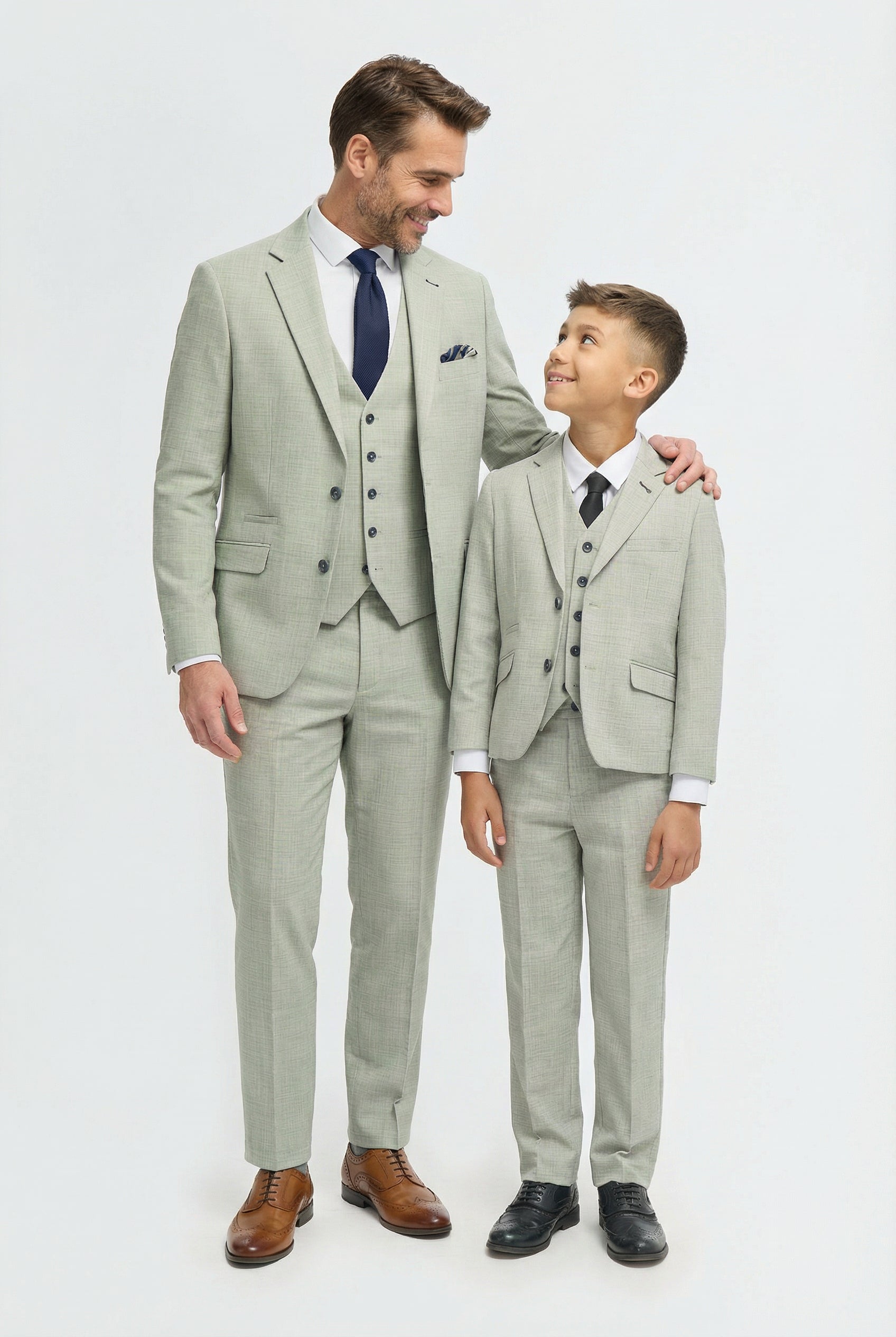 Father & Son Matching Textured 3-Piece Suit Set - Camden Sage
