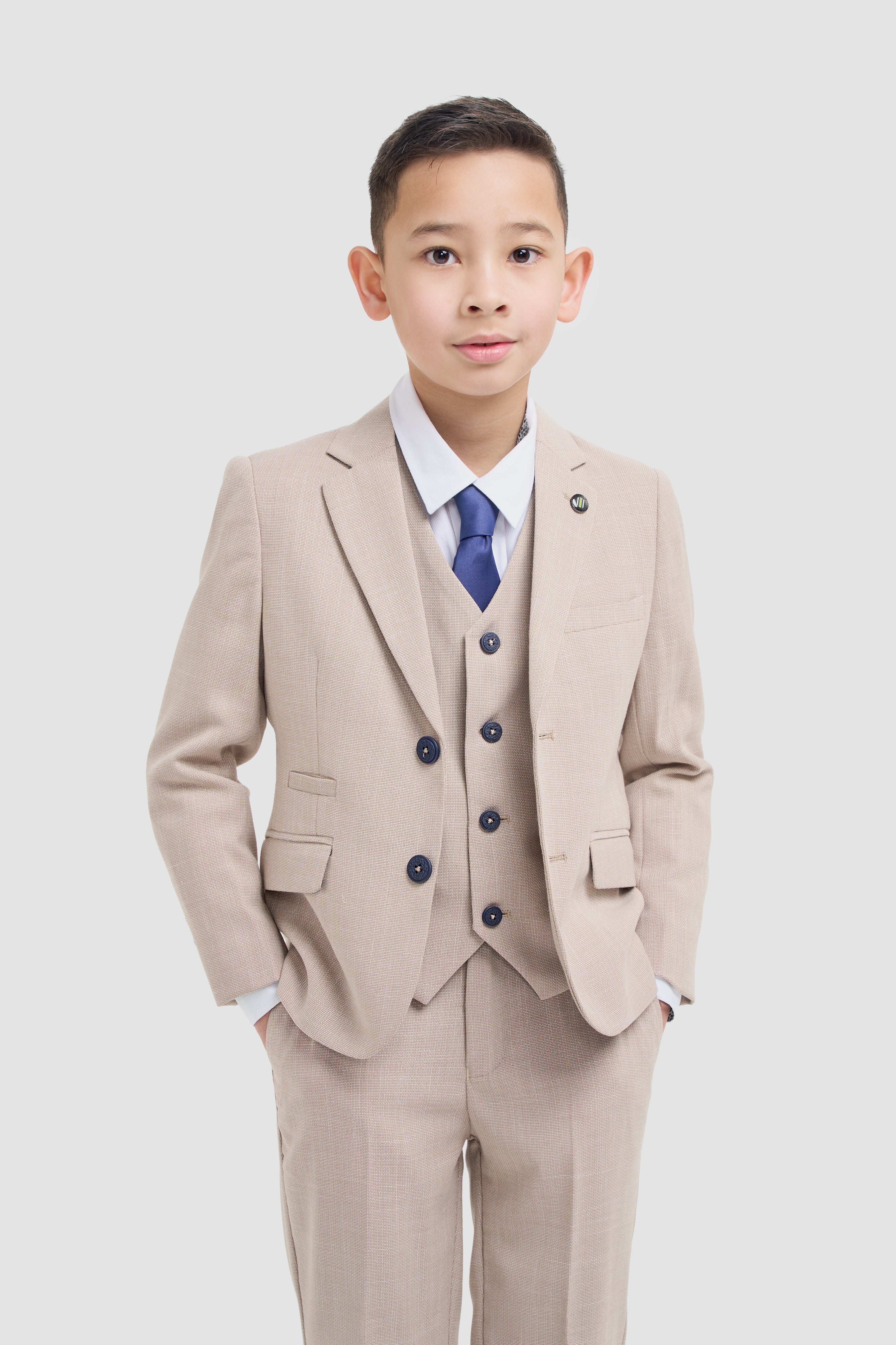 Father & Son Matching Textured 3-Piece Suit Set - Miami - Beige