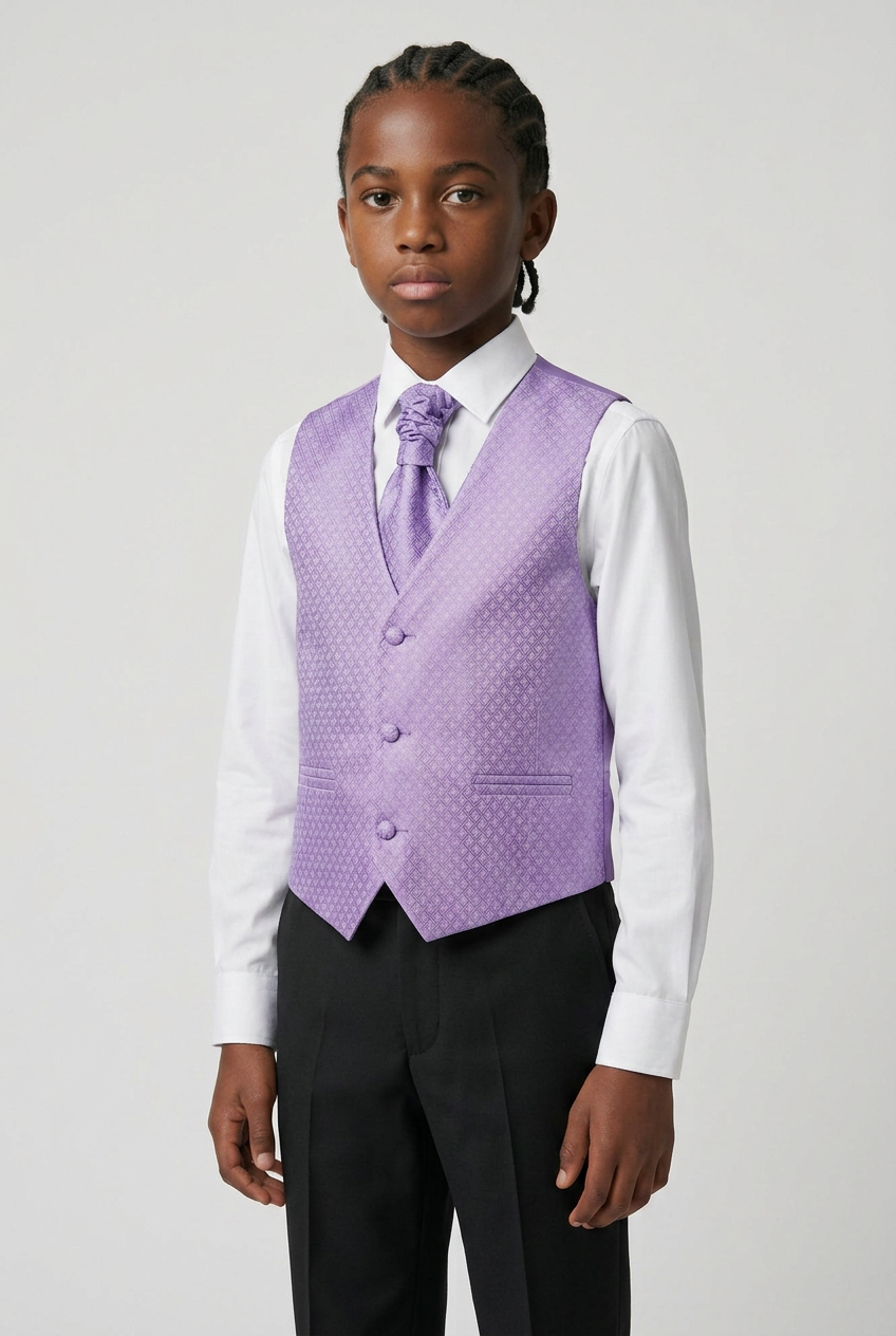Father & Son Matching Waistcoat, Wedding Cravat & Pocket Square Set in Lilac