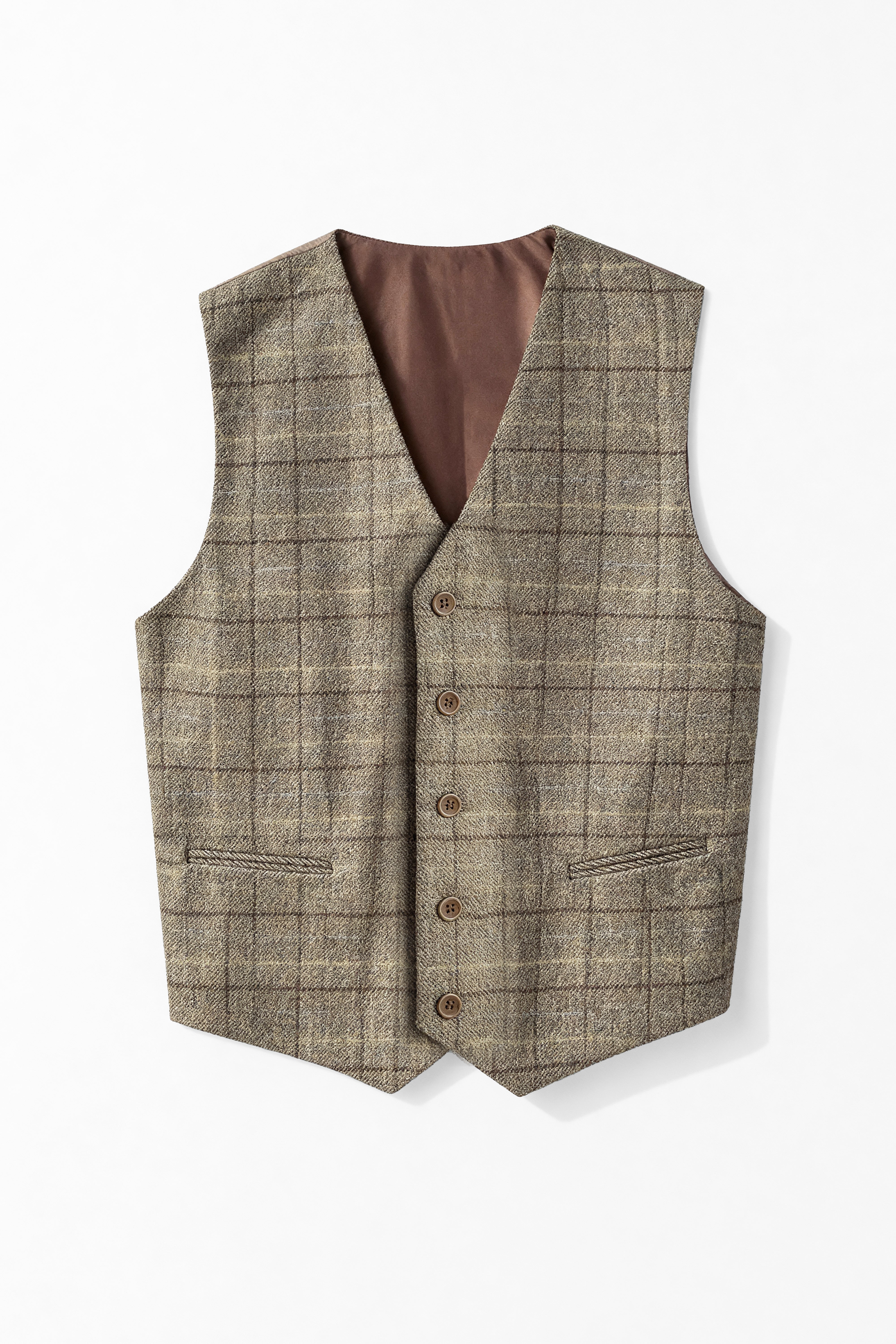 Father & Son Matching Windowpane Check Wool Tweed 3-Piece Suit Set - Liam Beige