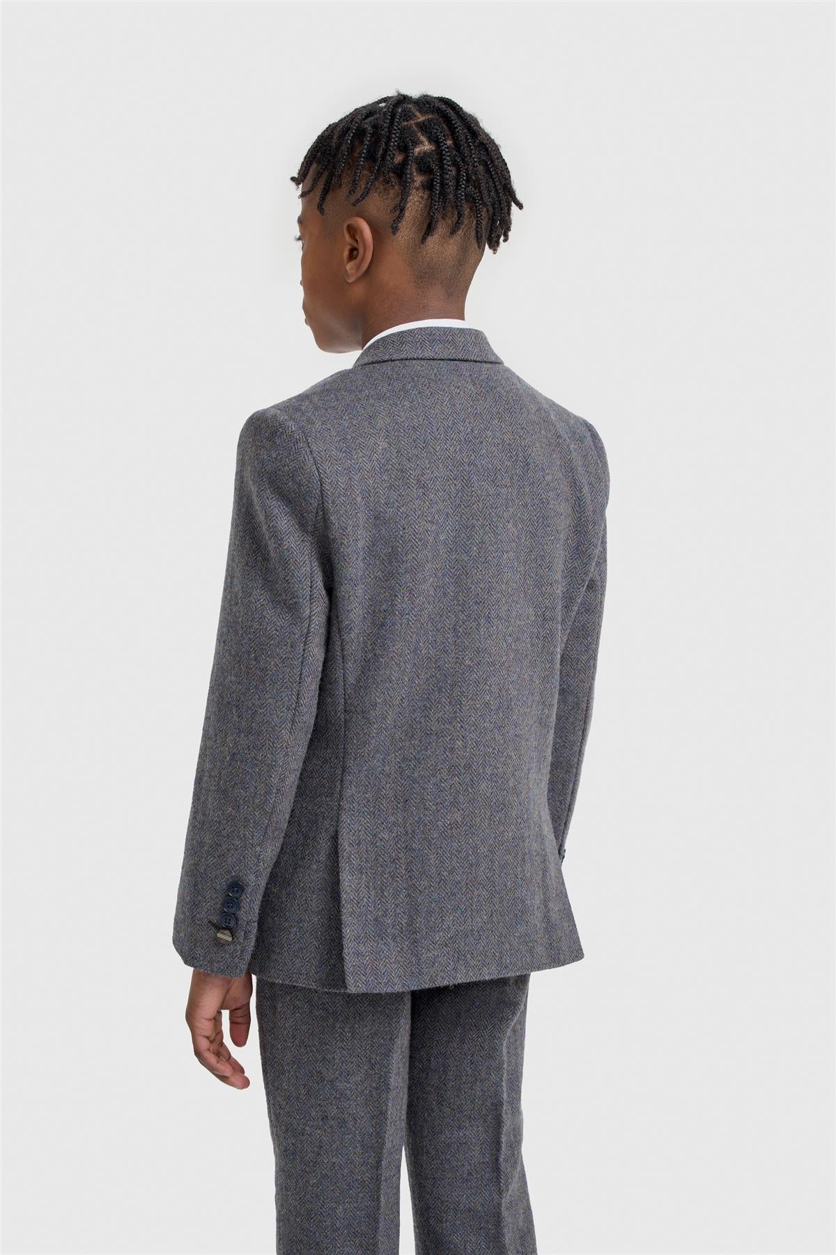 Father & Son Matching Wool Herringbone 3-Piece Suit Set - Thomas - Savoy Grey