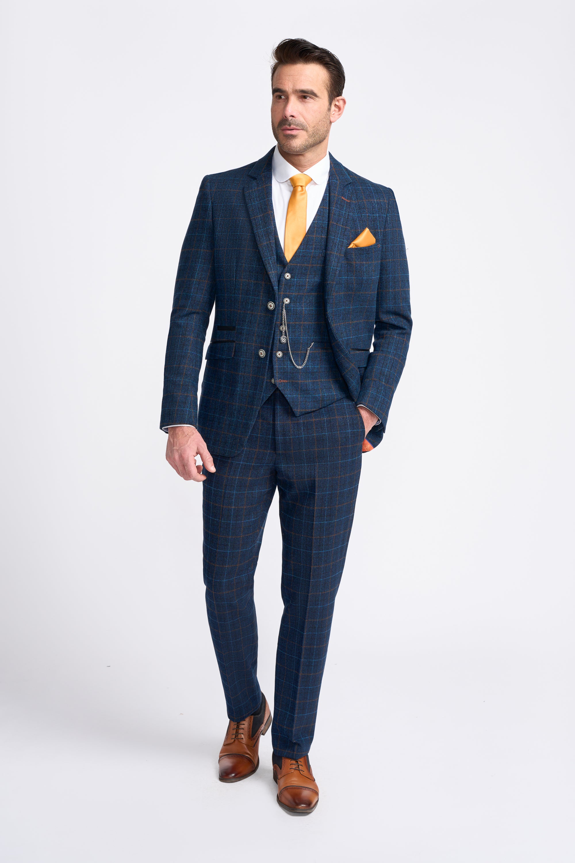 Father & Son Matching Herringbone Windowpane Check 3-Piece Suit Set - Cody Blue