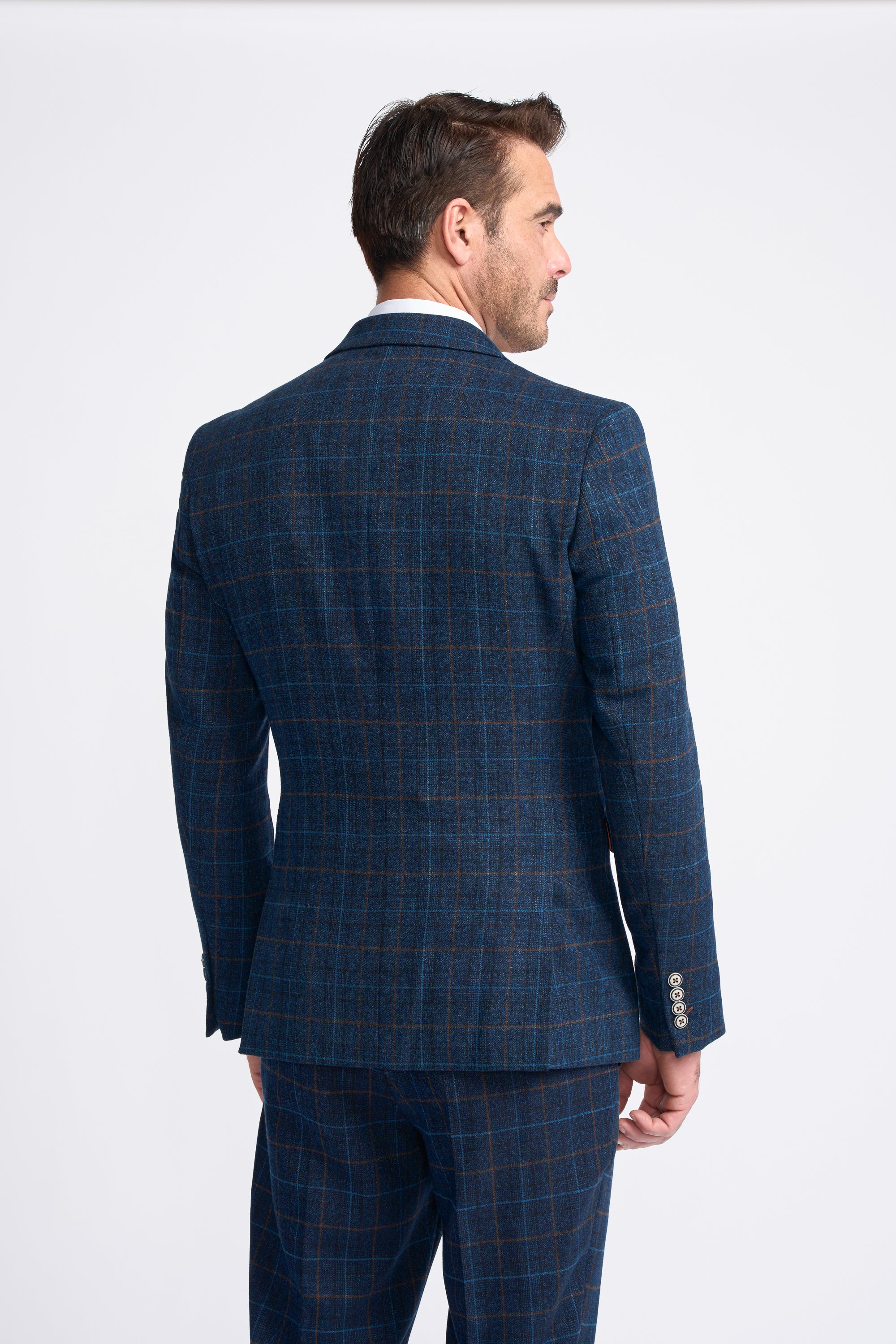Father & Son Matching Herringbone Windowpane Check 3-Piece Suit Set - Cody Blue