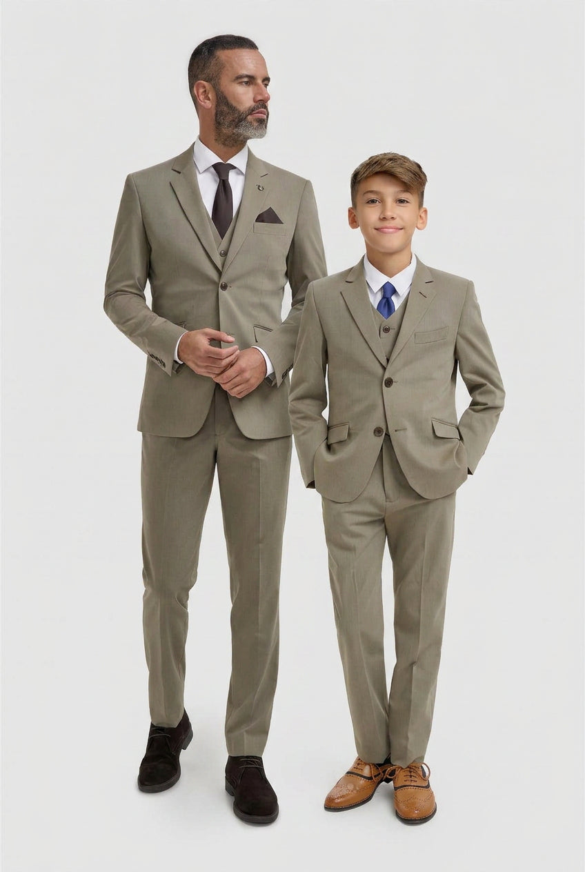 Father & Son Matching Iridescent Twill 3-Piece Suit Set - Donatella - Sage Green