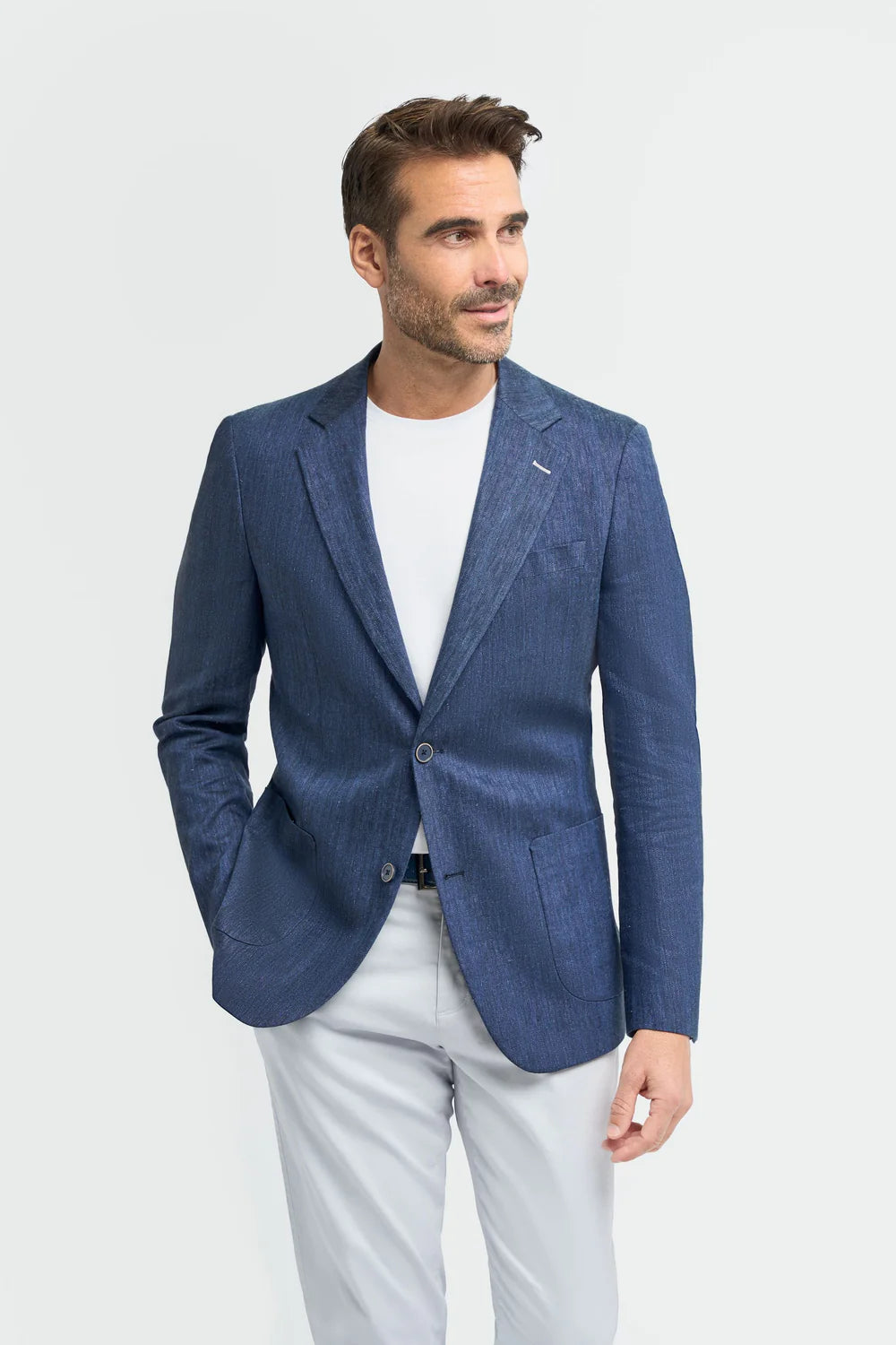 Father & Son Matching Linen Herringbone Blazer – Navy Blue