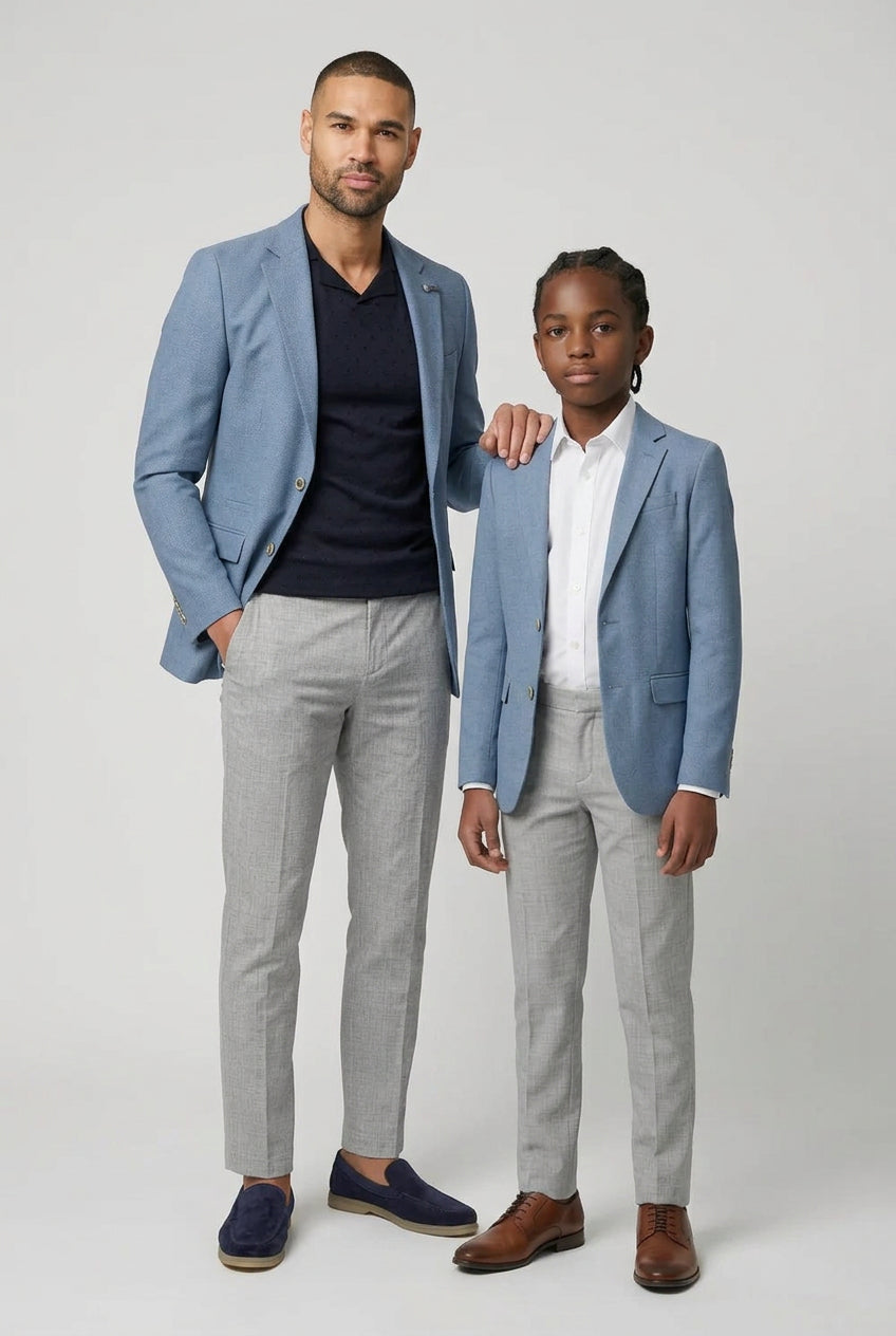 Father & Son Matching Puppytooth Check Blazer - Sky Blue