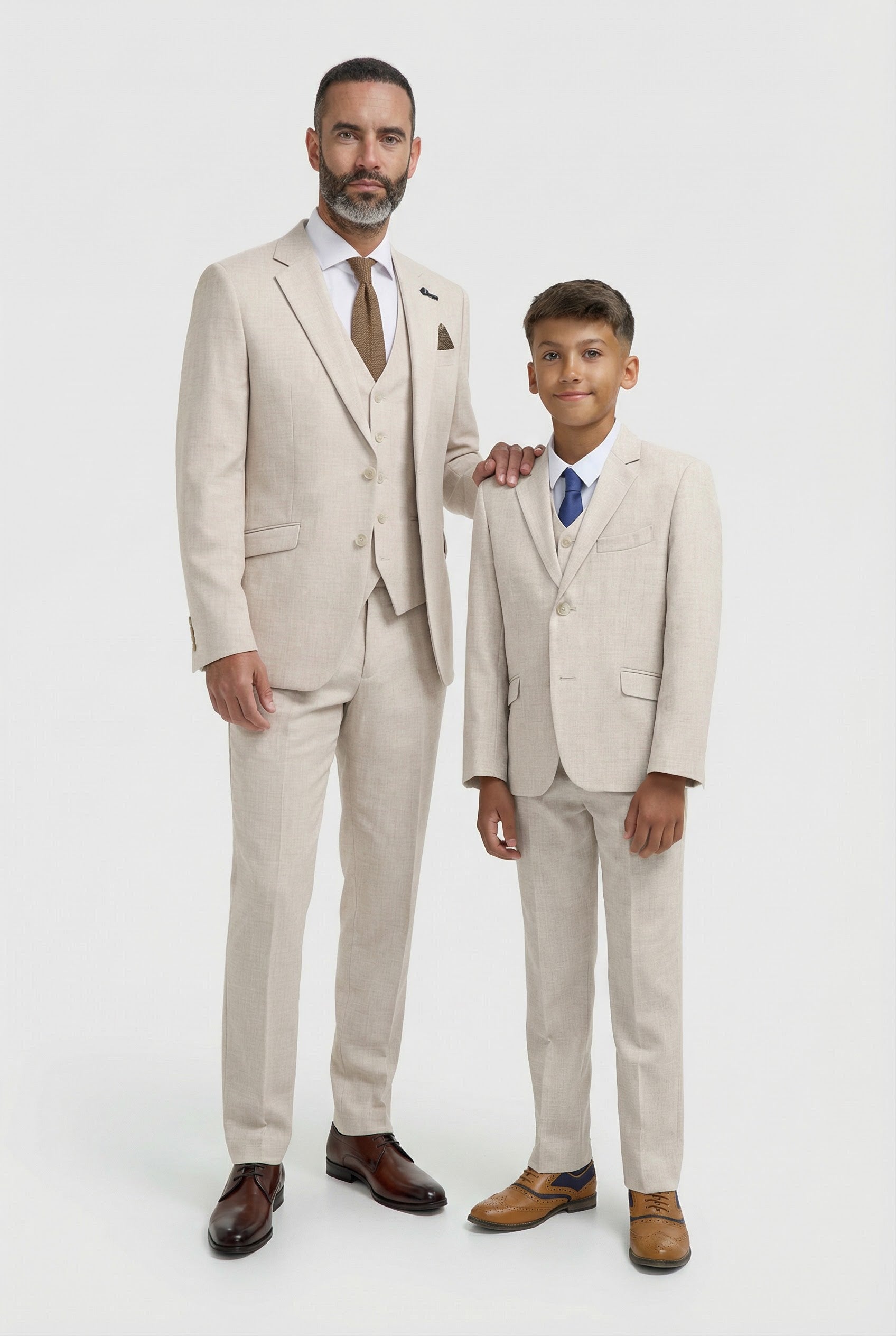Father & Son Matching Slim Fit 3-Piece Suit Set - Malibu - Beige