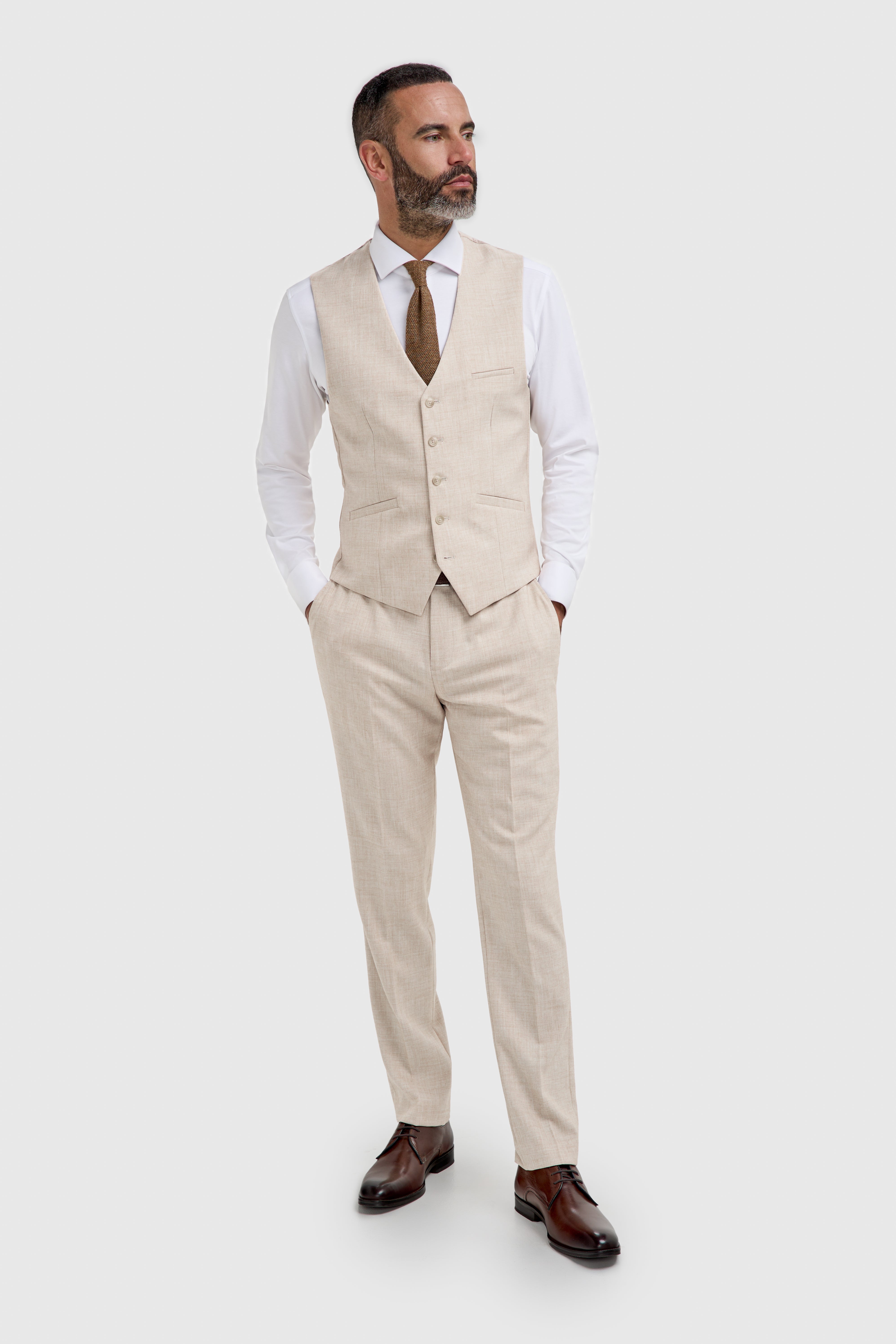 Father & Son Matching Slim Fit 3-Piece Suit Set - Malibu - Beige
