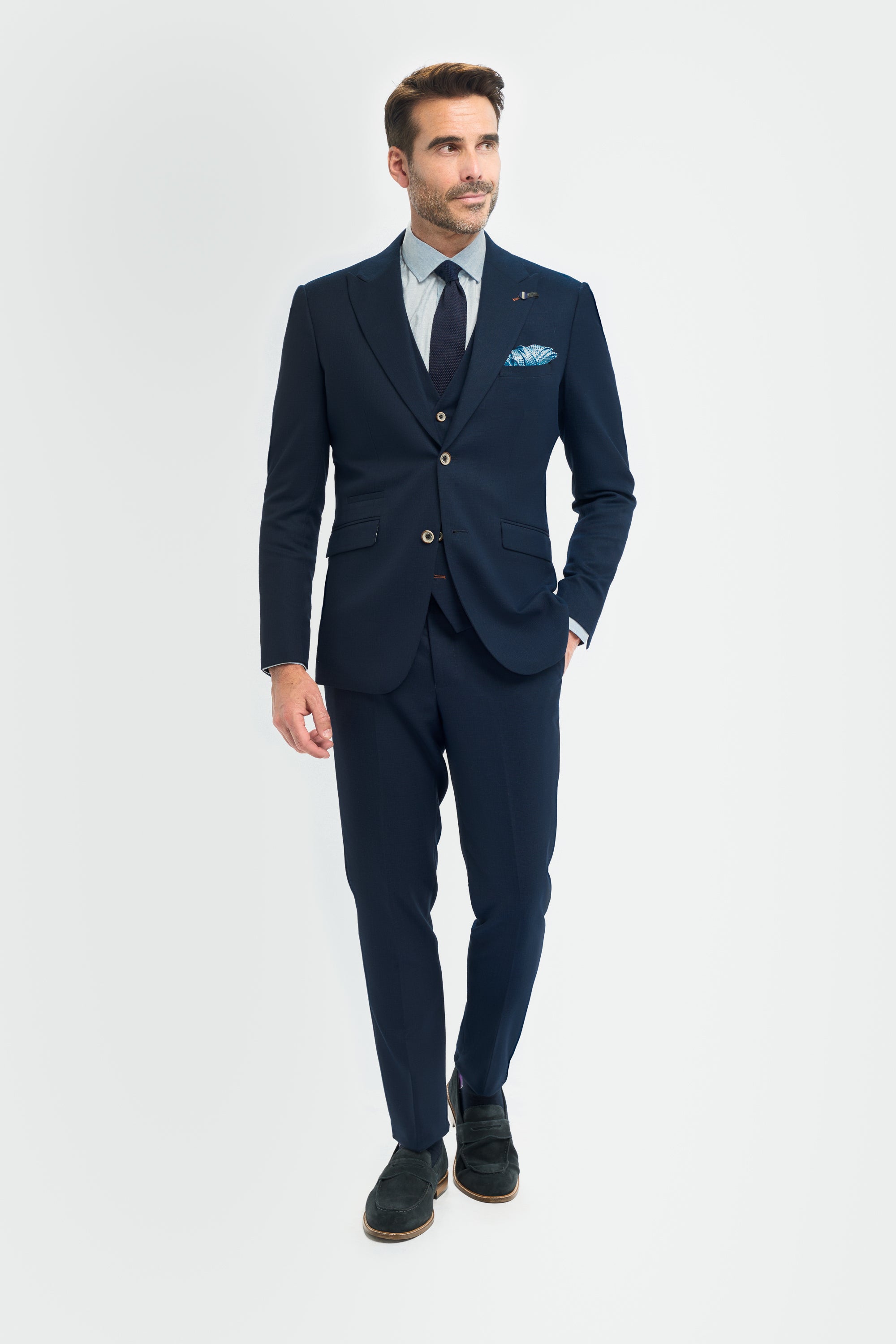 Father & Son Matching Textured 3-Piece Suit Set - Tropez Navy