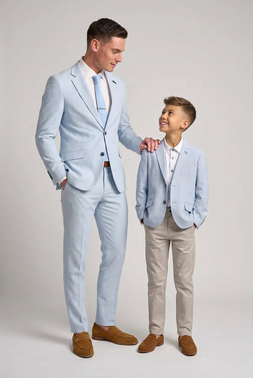 Father & Son Matching Textured Blazer - Sky Blue