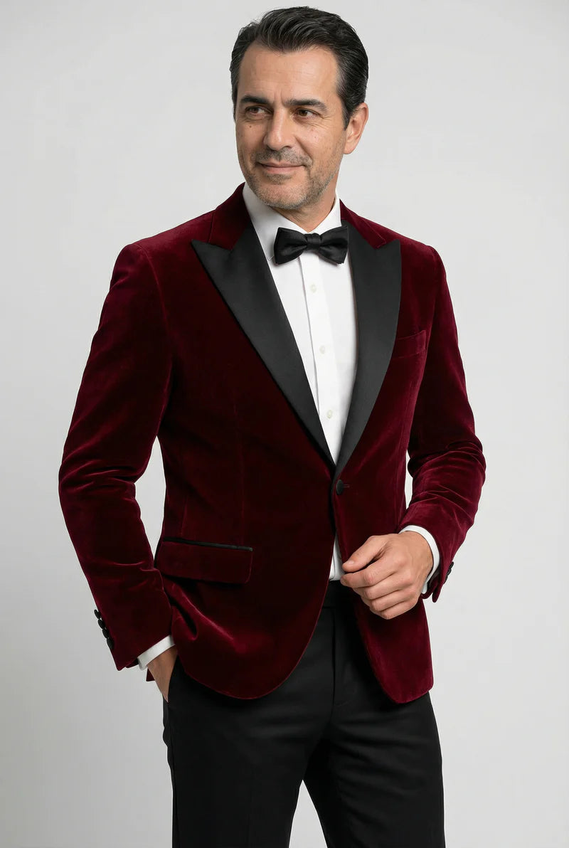 Father & Son Matching Velvet Dinner Jacket - Burgundy