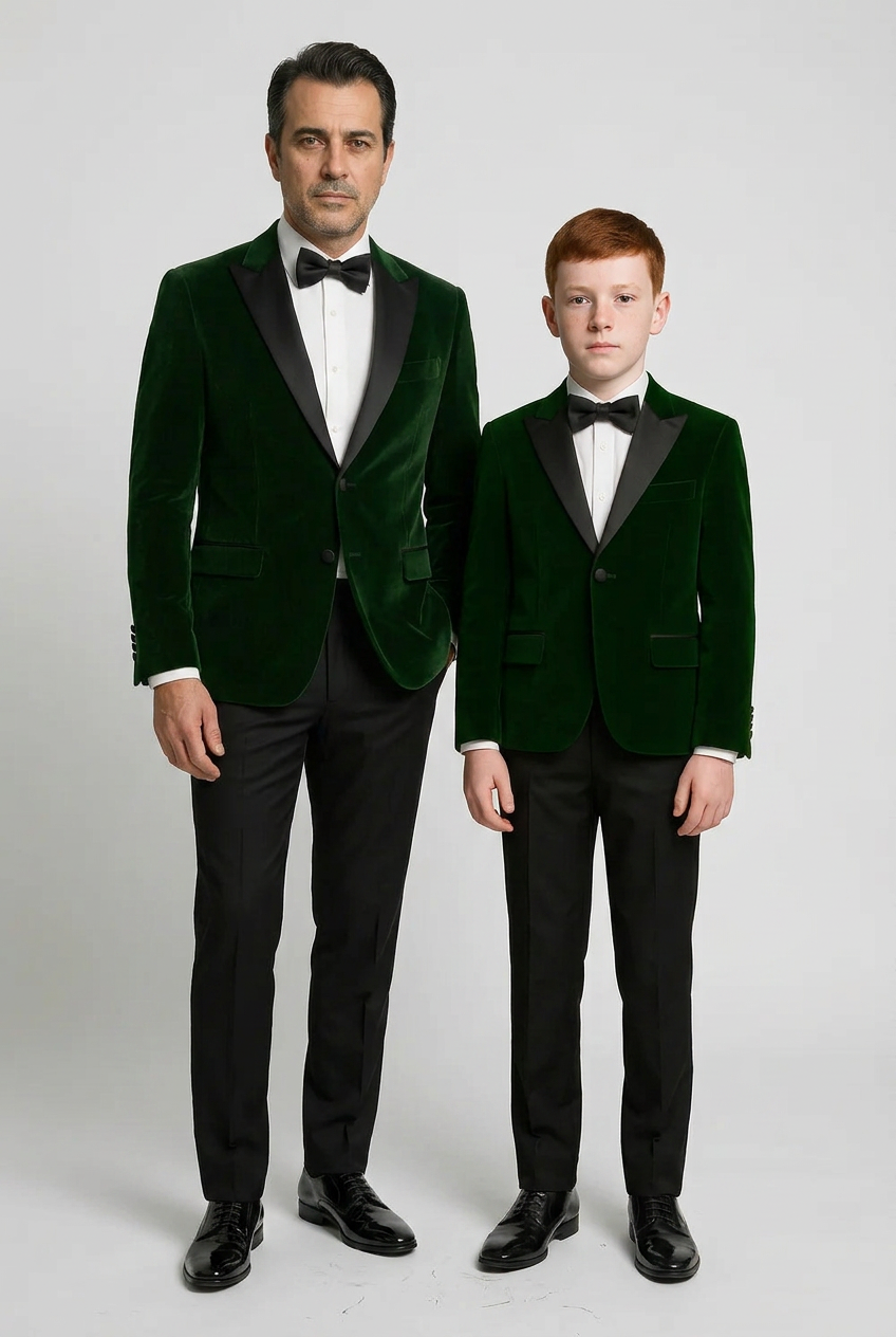Father & Son Matching Velvet Dinner Jacket - Green