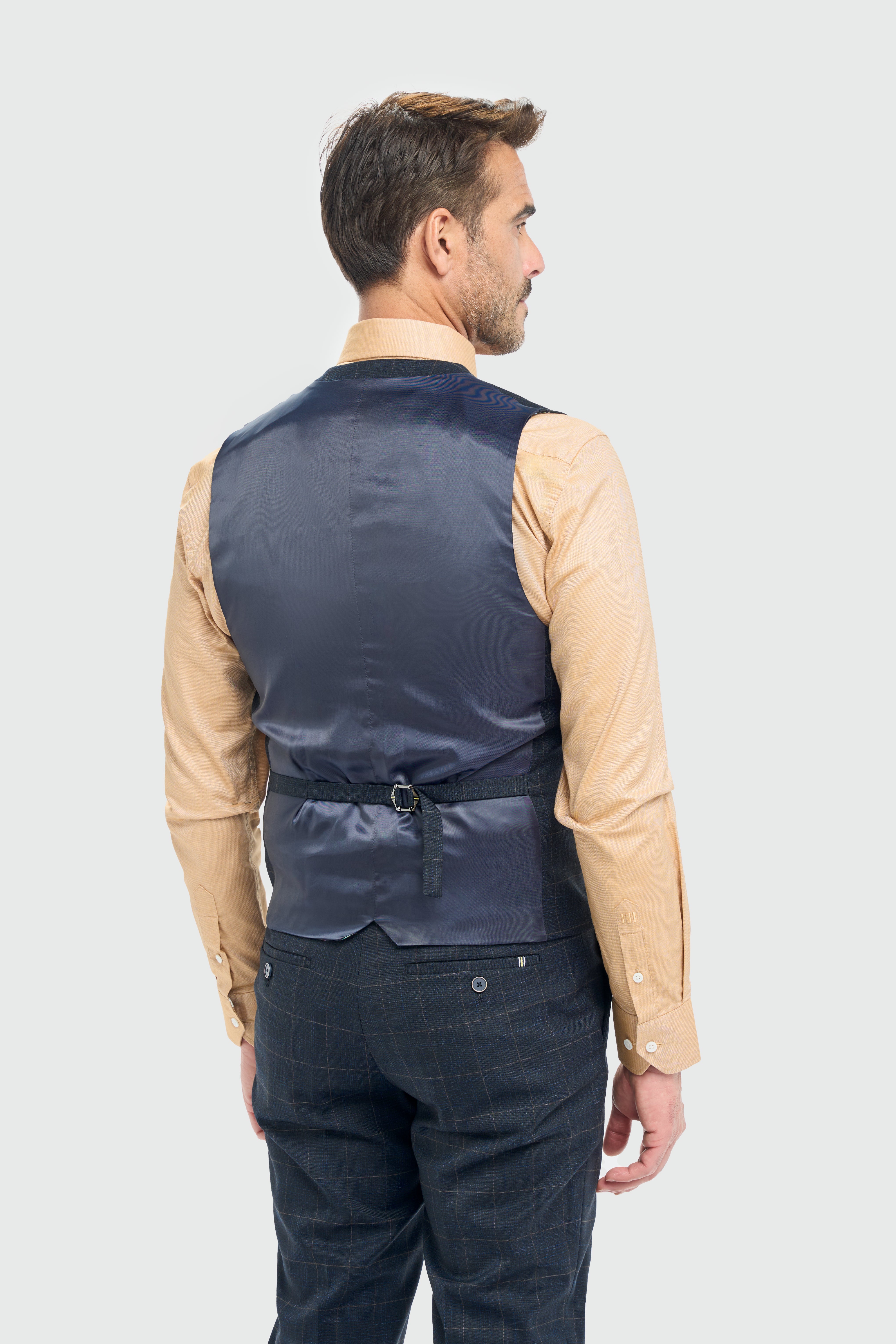 Father & Son Matching Windowpane Check 3-Piece Suit Set - Torino Navy