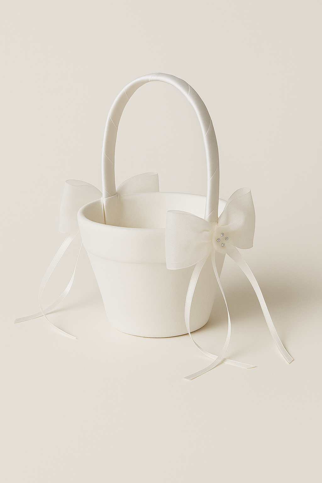 Flower Girl Basket with Bow and Pearl Accents - GBK115 - Ivory
