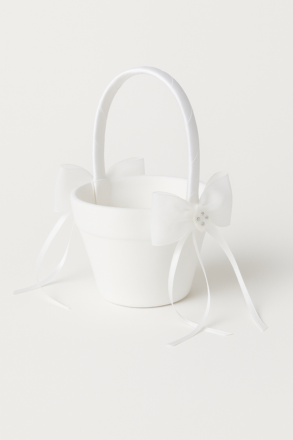 Flower Girl Basket with Bow and Pearl Accents - GBK115 - White