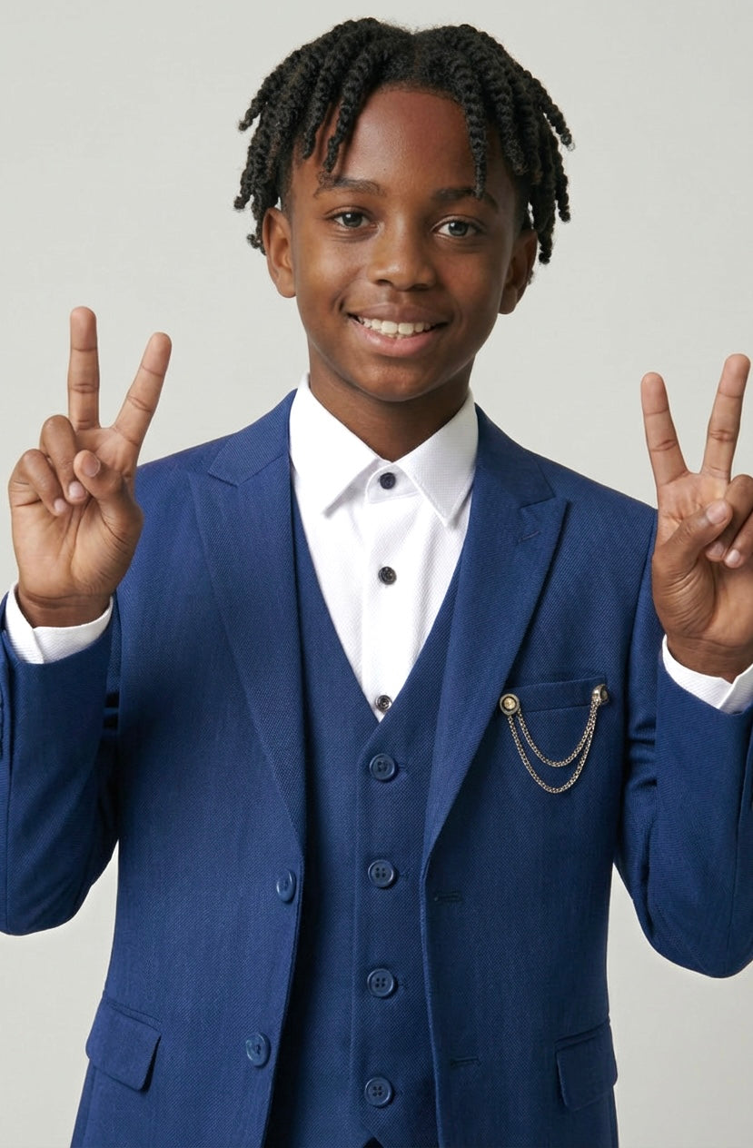 Boys 4-Piece Slim Fit Twill Suit - Midnight Blue