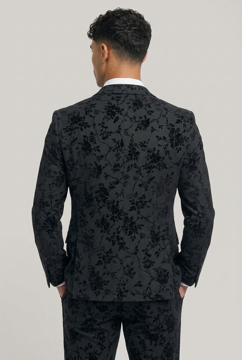 Georgi 3-Piece Floral Patterned Prom Suit - Black Back picture