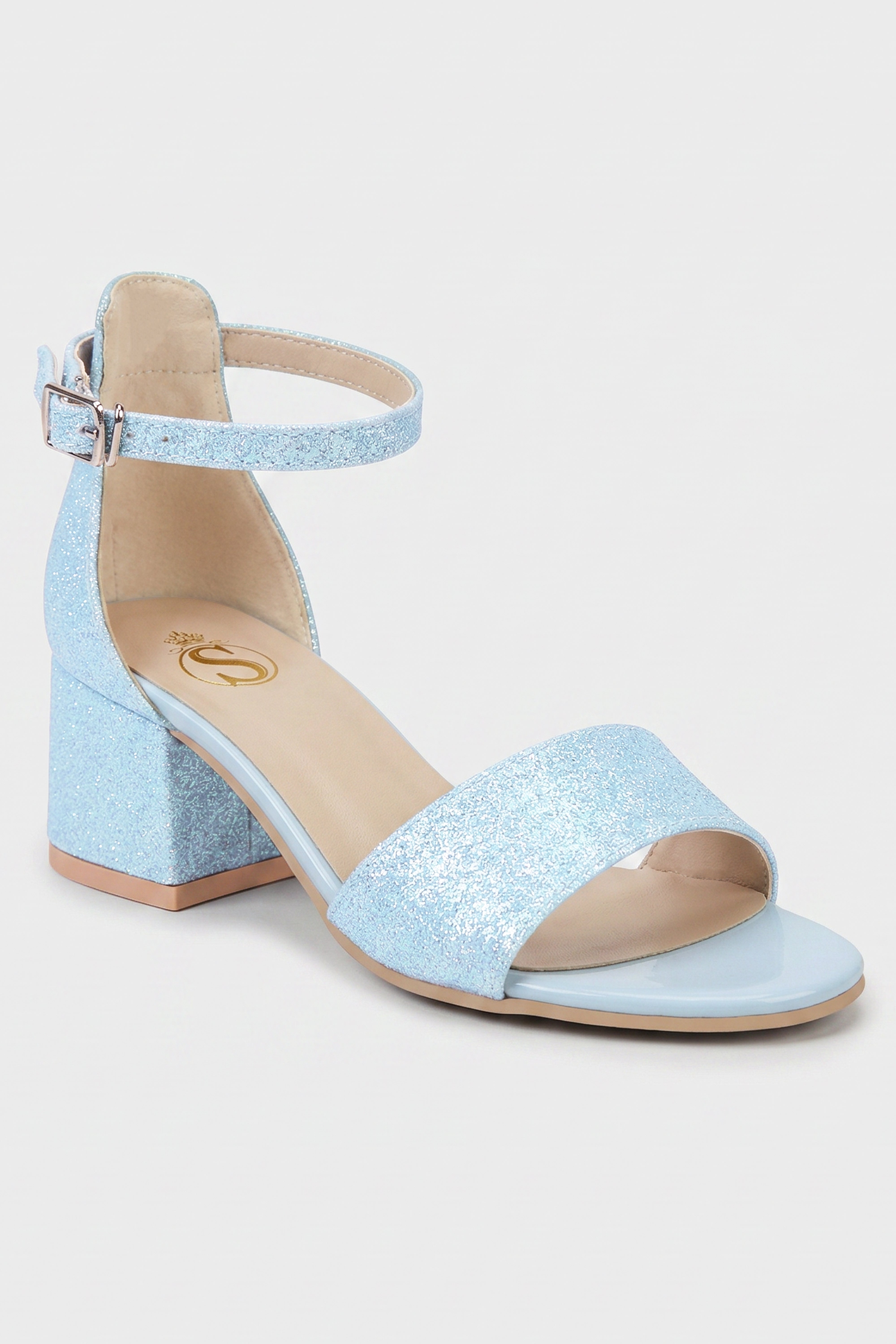 Girls Ankle-Strap Block Heel Sandals - SPARKLE - Blue