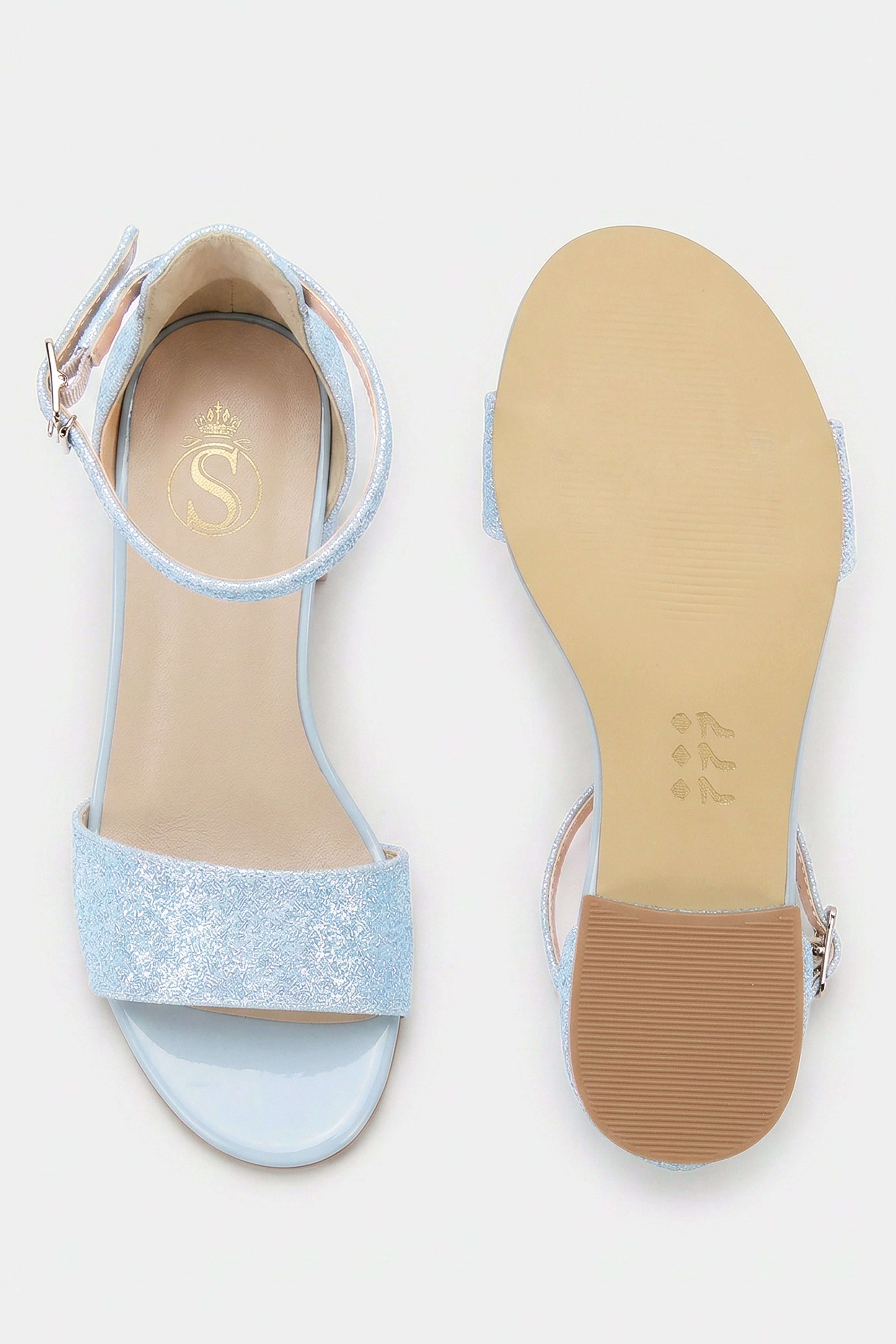 Girls Ankle-Strap Block Heel Sandals - SPARKLE - Blue