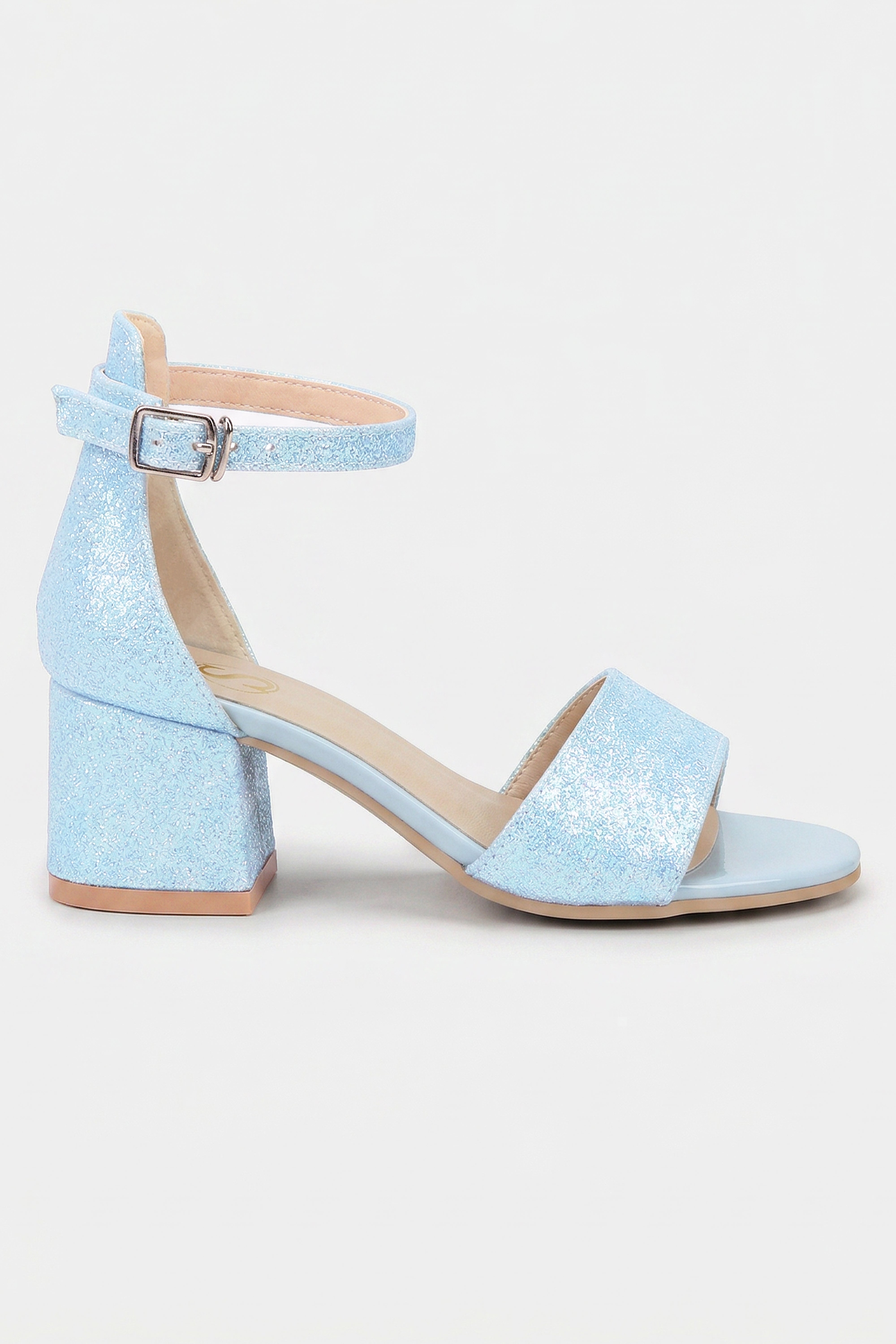 Girls Ankle-Strap Block Heel Sandals - SPARKLE - Blue