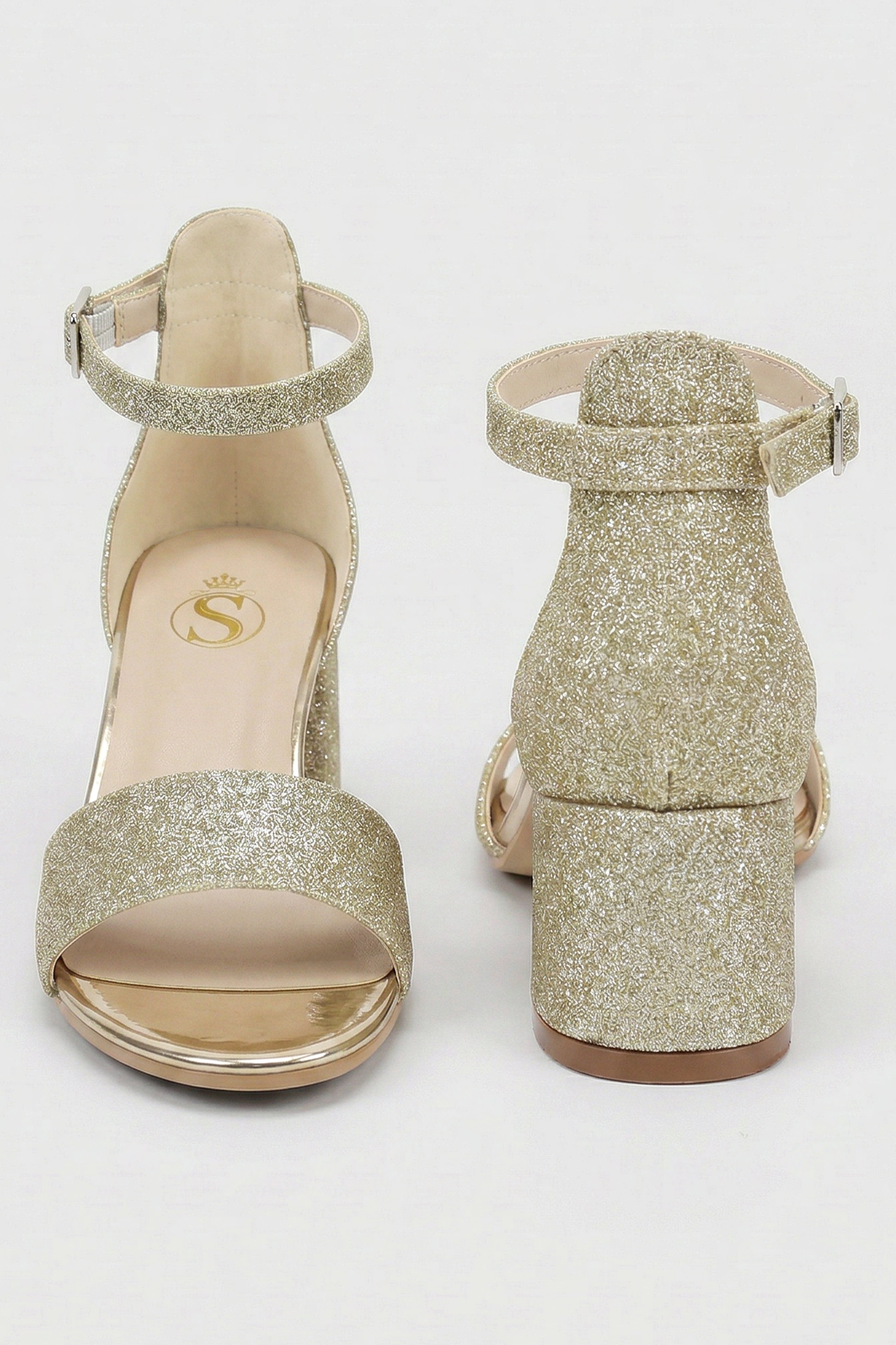Girls Ankle-Strap Block Heel Sandals - SPARKLE - Gold