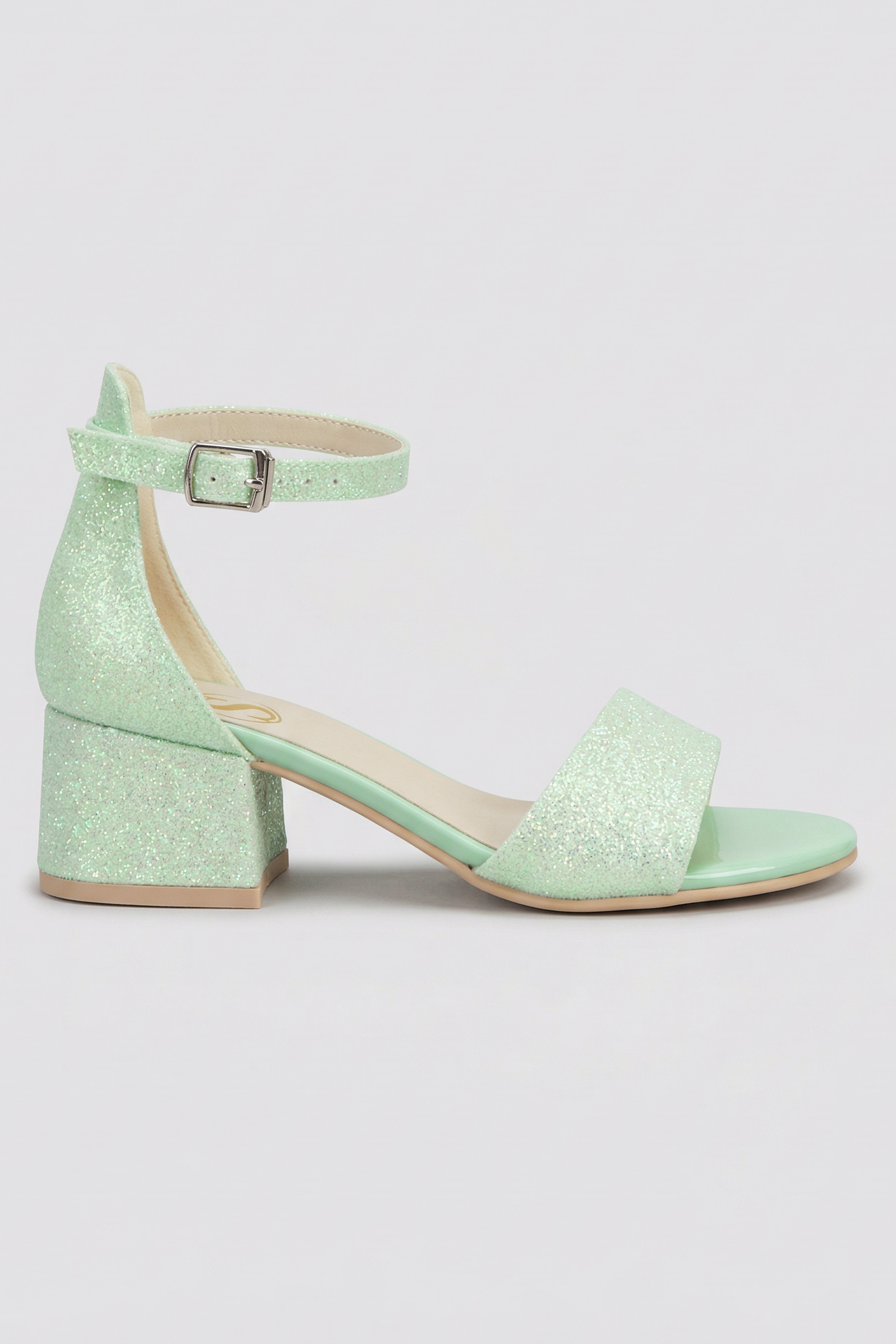 Girls Ankle-Strap Block Heel Sandals - SPARKLE - Green