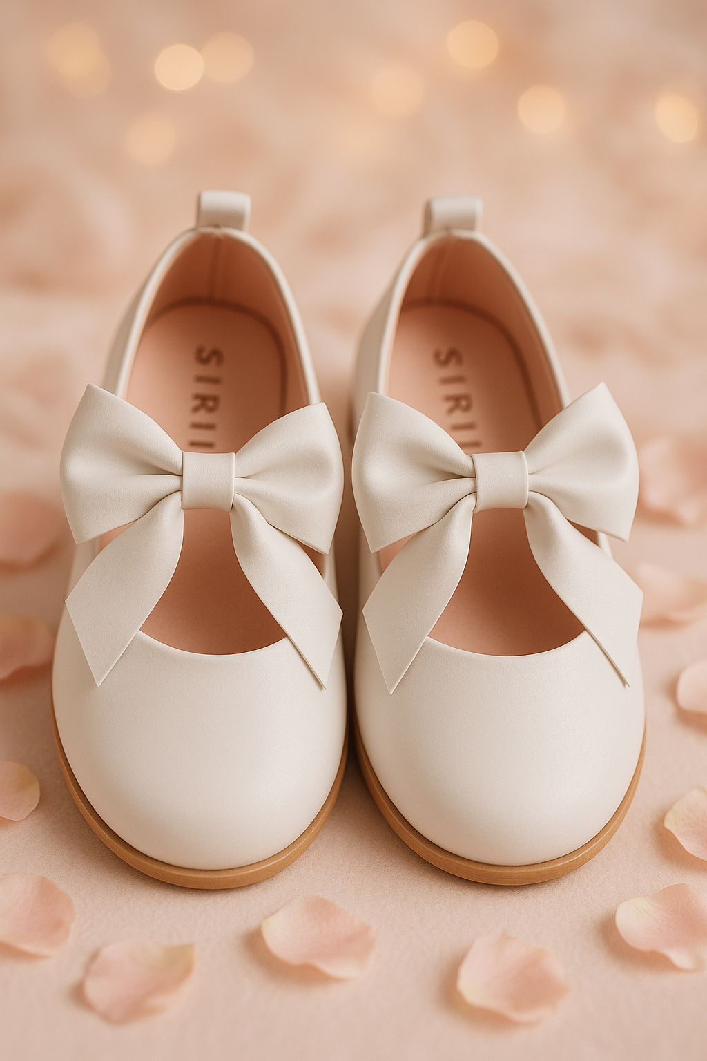 Girls Bow Velcro Flat Mary Jane Shoes - White Front Picture