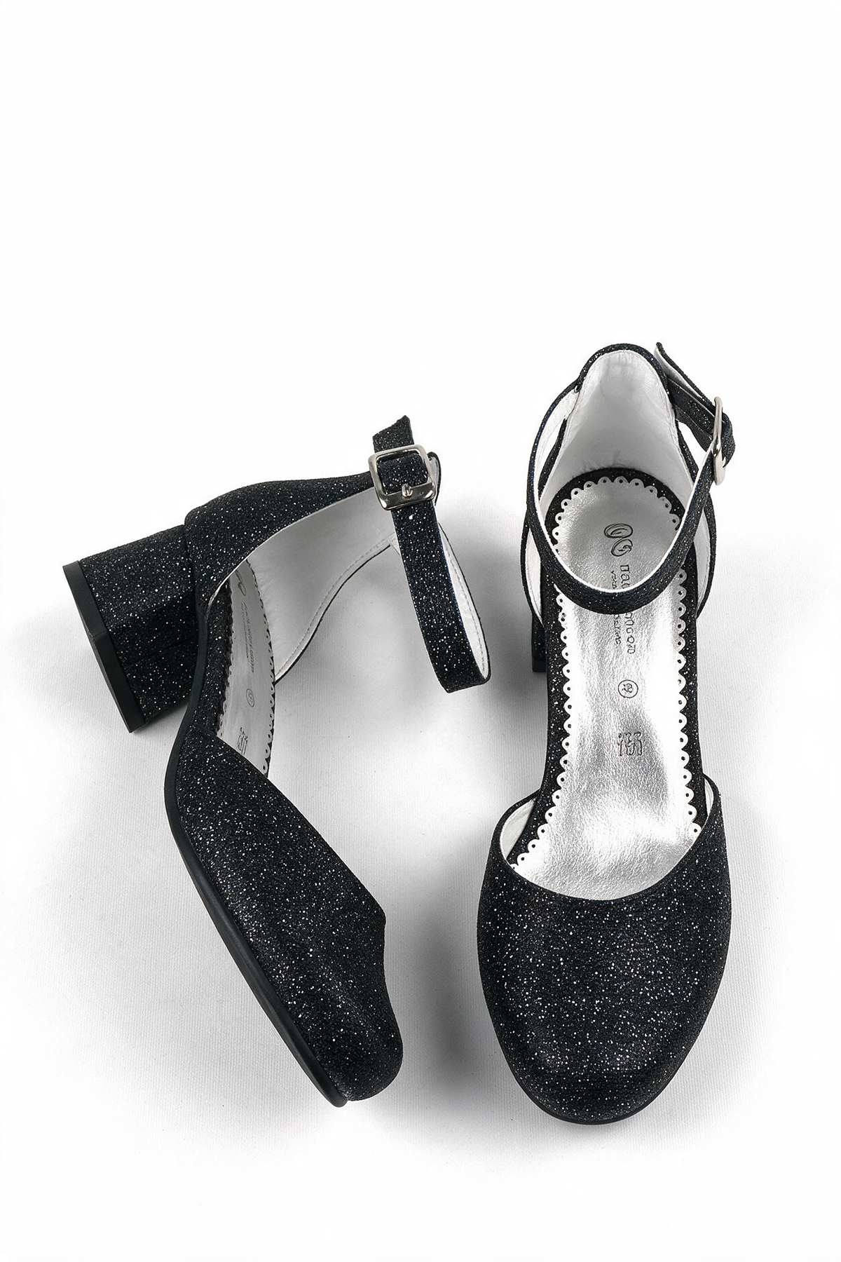 Girls Glittery Block Heel Mary Janes Shoes - Merida - Black
