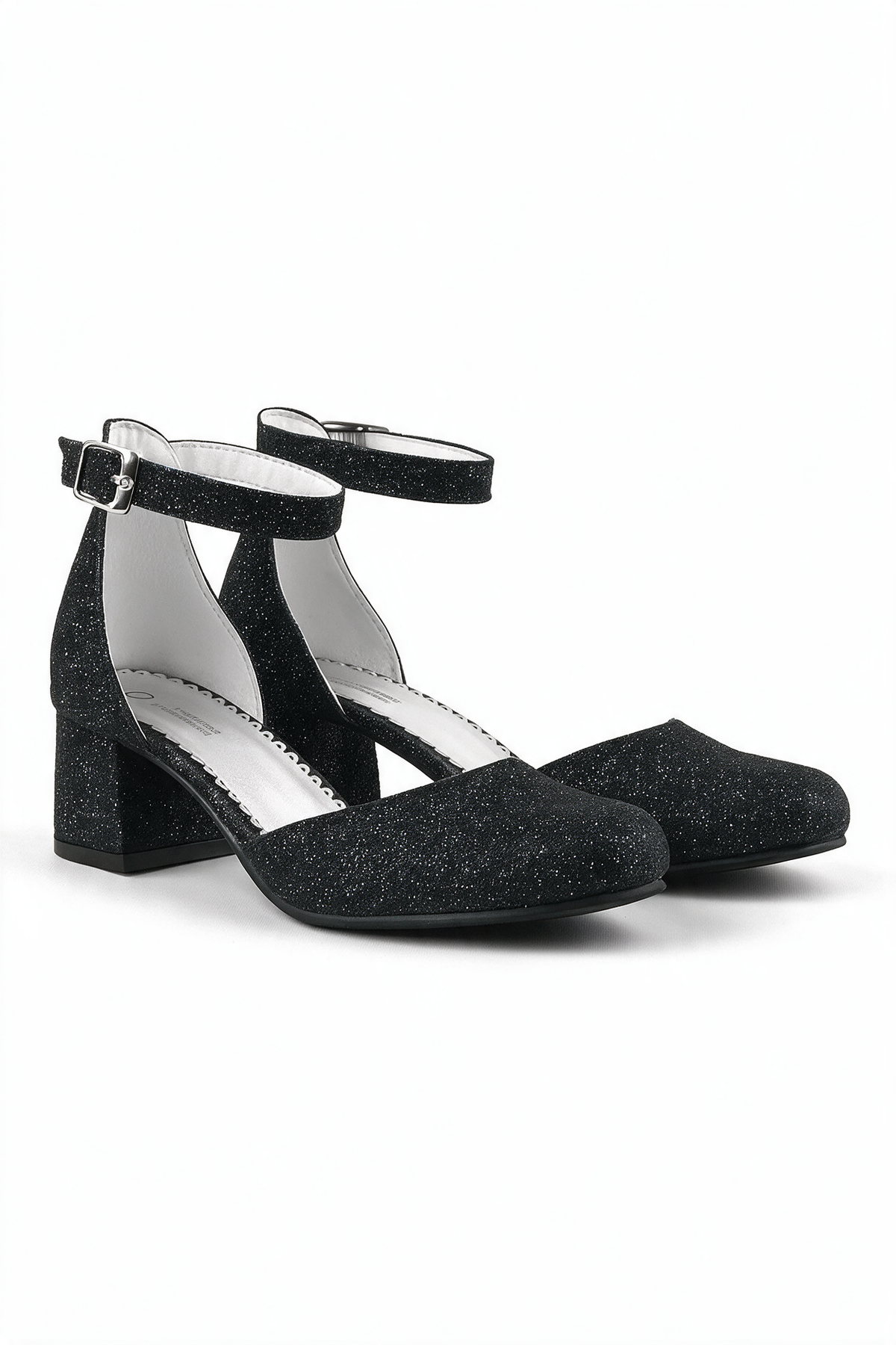 Girls Glittery Block Heel Mary Janes Shoes - Merida - Black