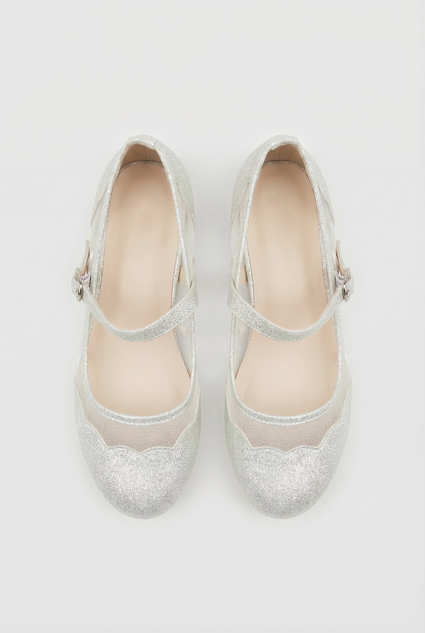 Girls Heart Mesh Mary Jane Flat Shoes - Julianna Off White Front Picture