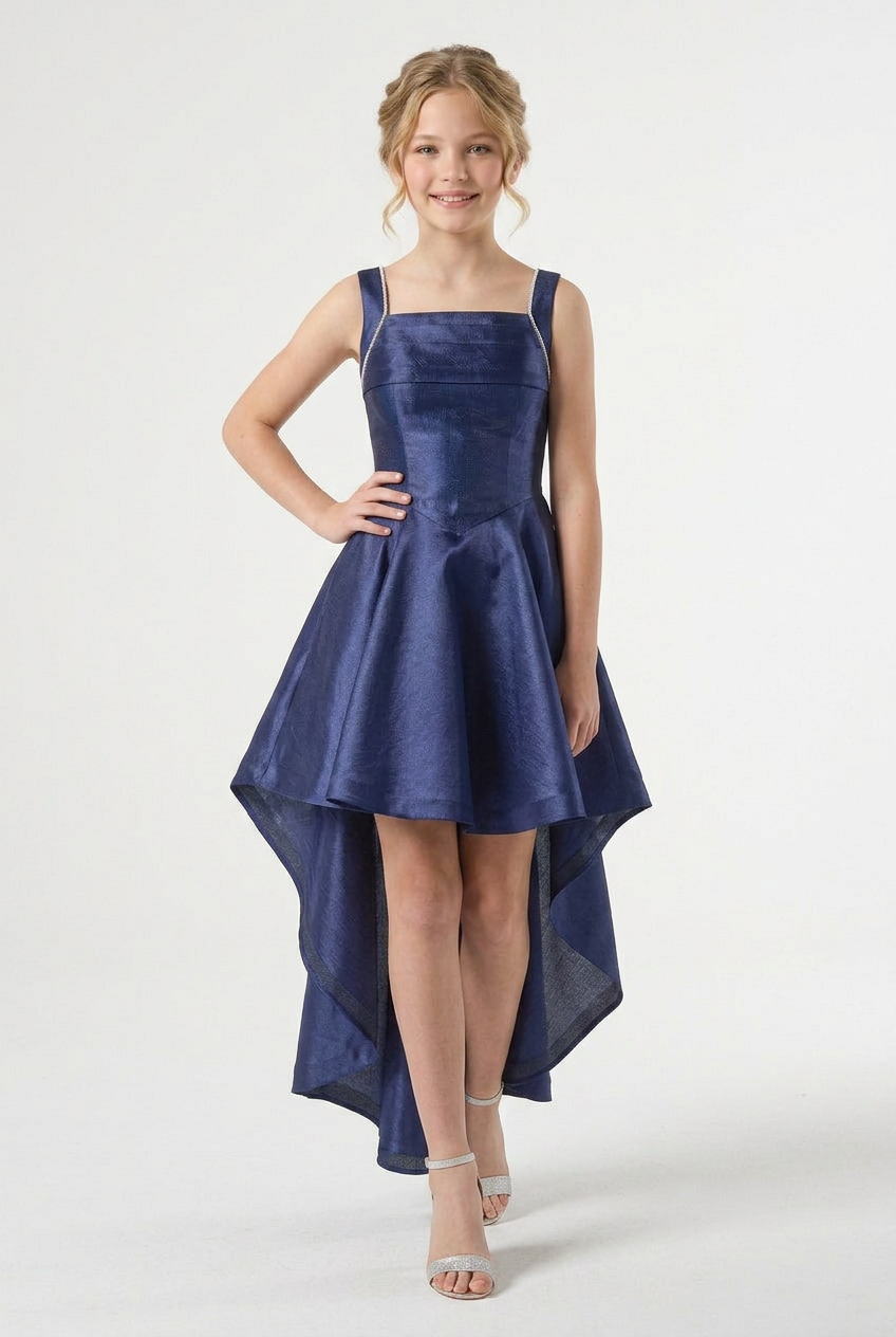 Girls Navy High-Low Party Dress with Chain Back | Sirri Girls Navy High-Low Party Dress with Chain Back | Sirri