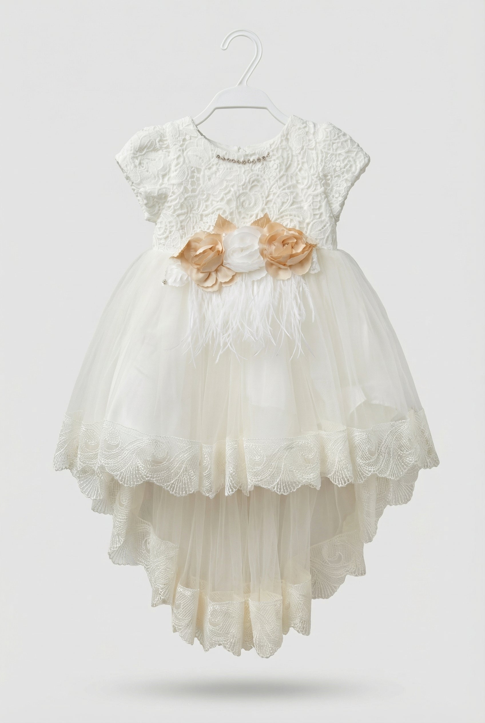 Girls Ivory Lace High-Low Tulle Dress