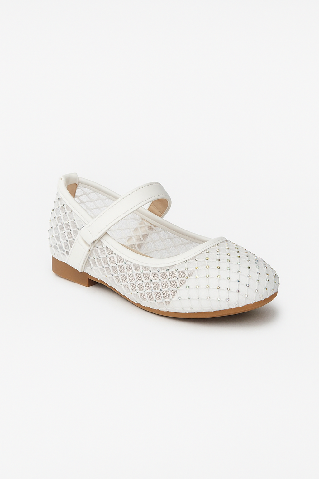 Girls Ivory Mesh Mary Jane Ballerina Flats - FREYA Side Picture