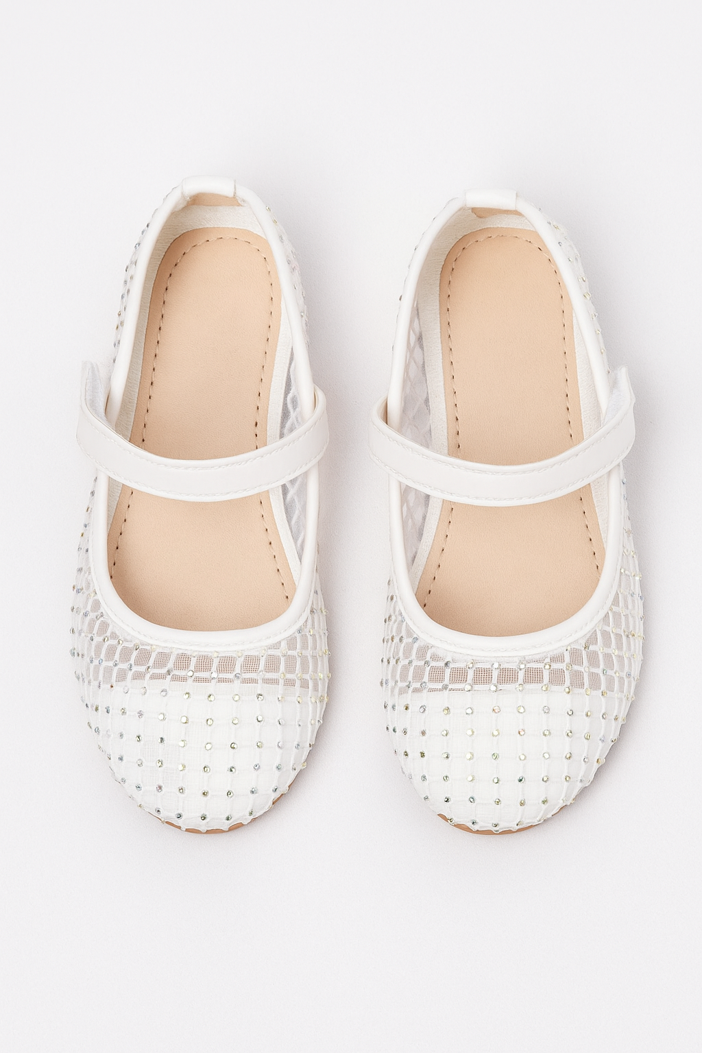 Girls Ivory Mesh Mary Jane Ballerina Flats - FREYA Front Picture