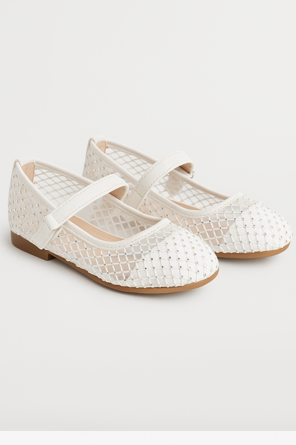 Girls Ivory Mesh Mary Jane Ballerina Flats - FREYA Pair Side Picture