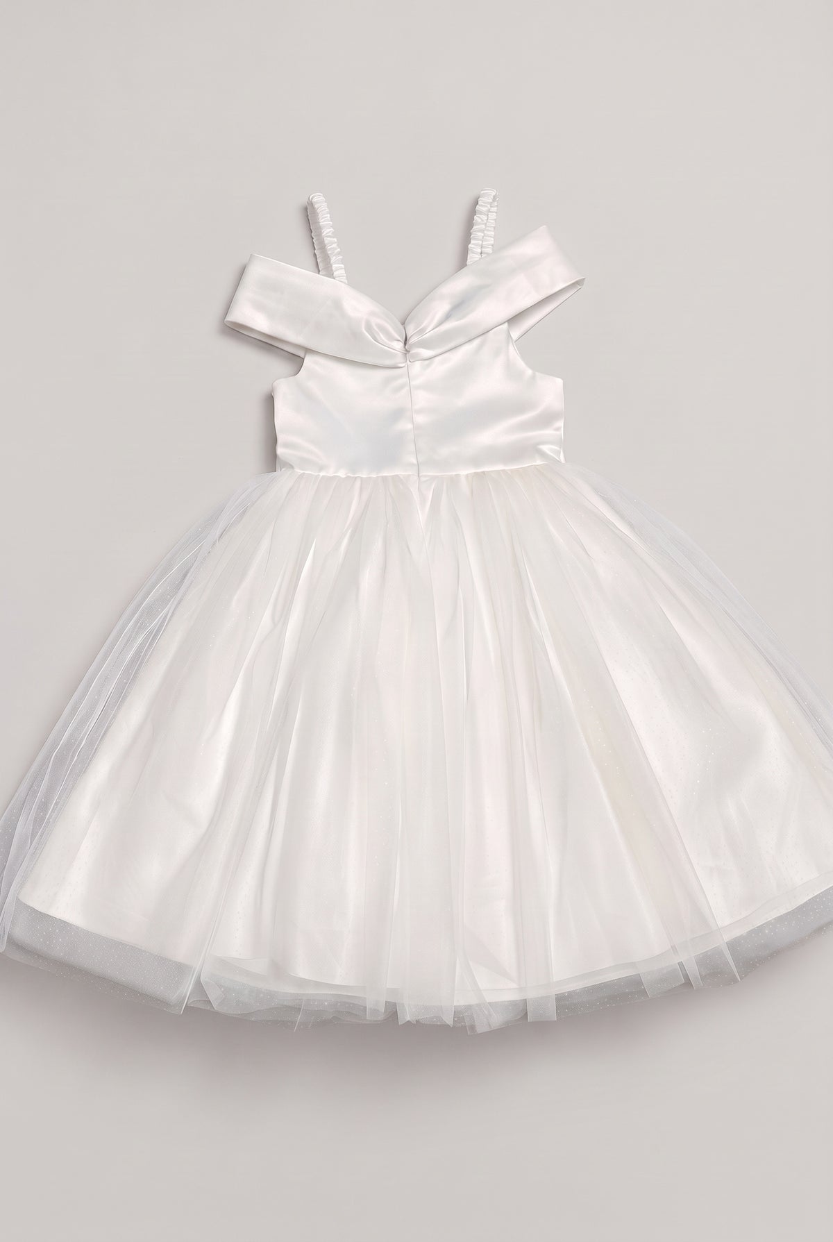 Girls Ivory Tulle Dress with Ruched Straps - Sevva Avery  Back Picture