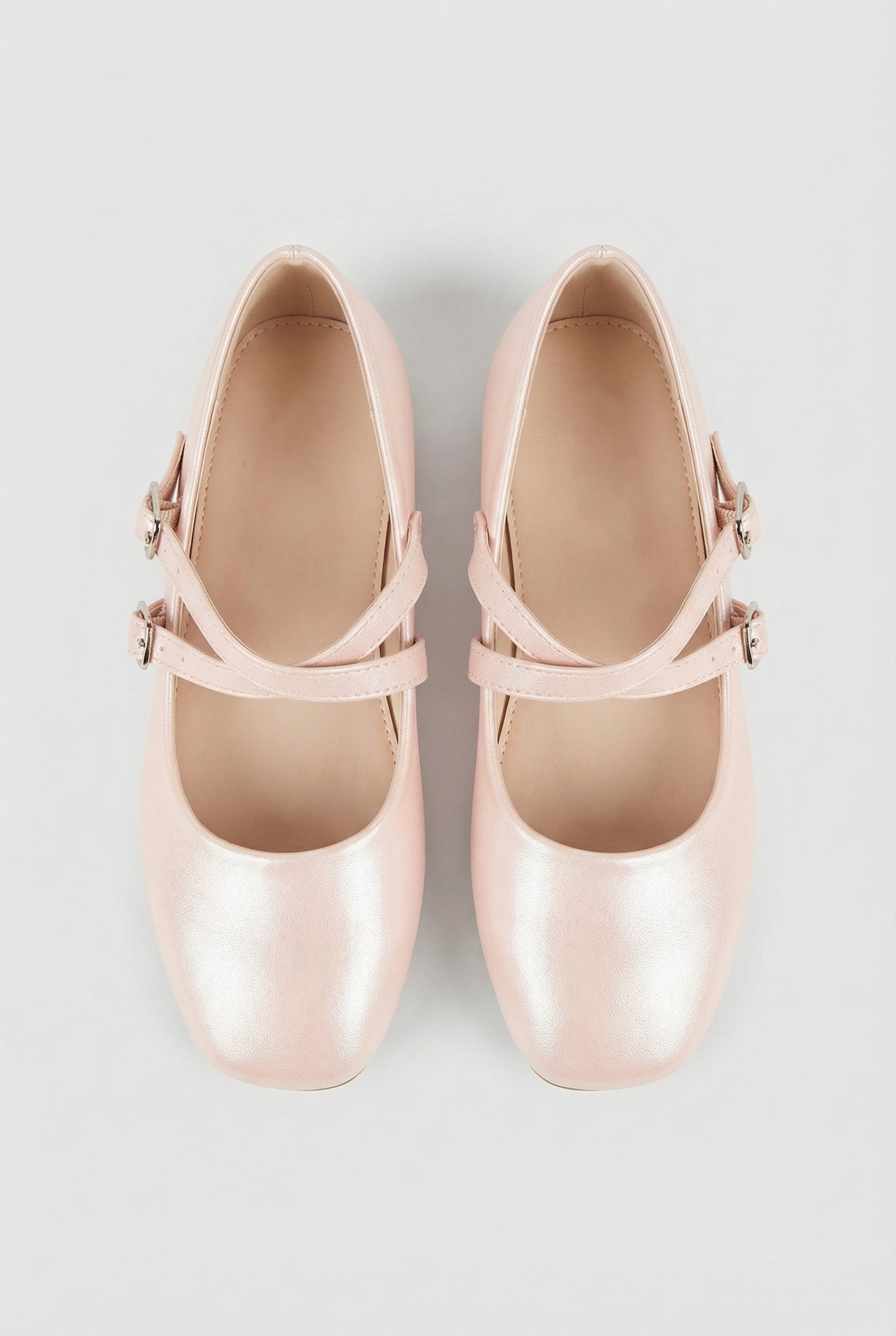 Girls Mary Jane Flat Shoes with Double Straps - Alyssa Pink Front Picture