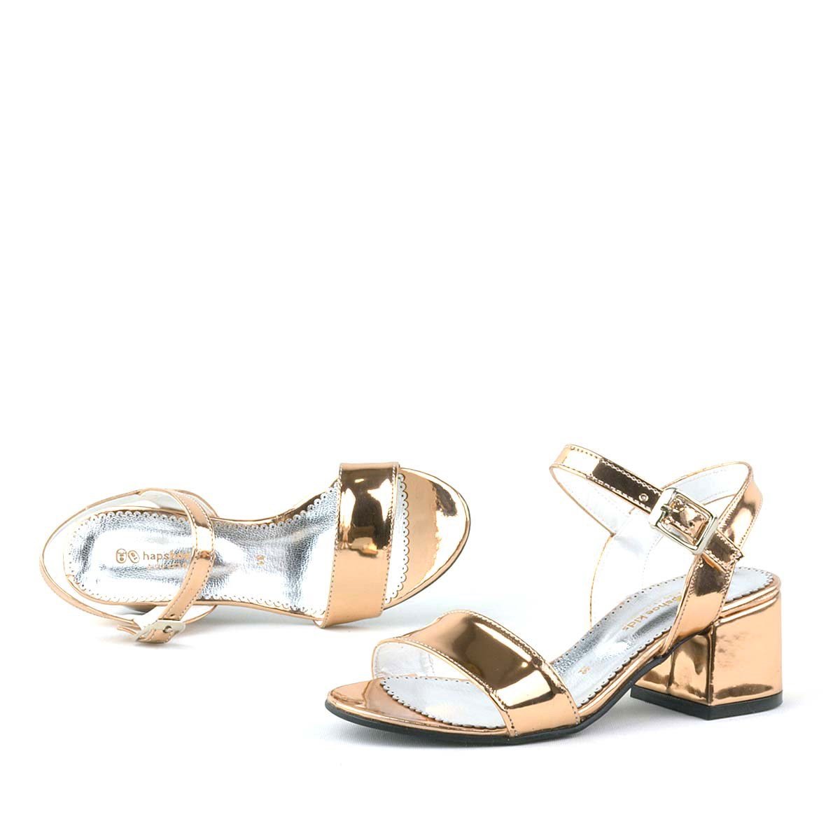 Girls Metallic Block Heel Sandals with Ankle Strap - Pony- Gold