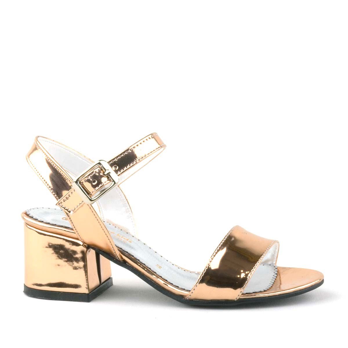 Girls Metallic Block Heel Sandals with Ankle Strap - Pony- Gold