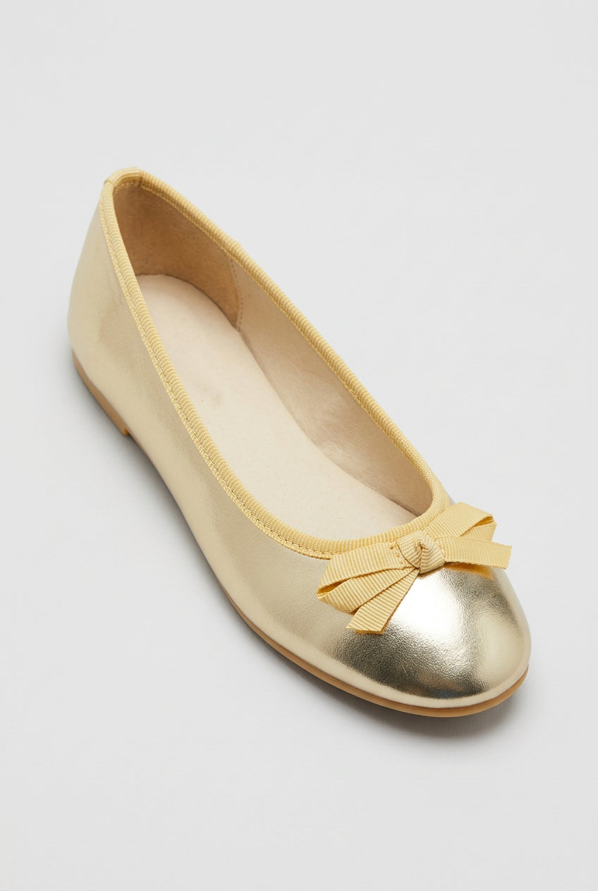 Girls Metallic Gold Ballet Flat Shoes Side Picture