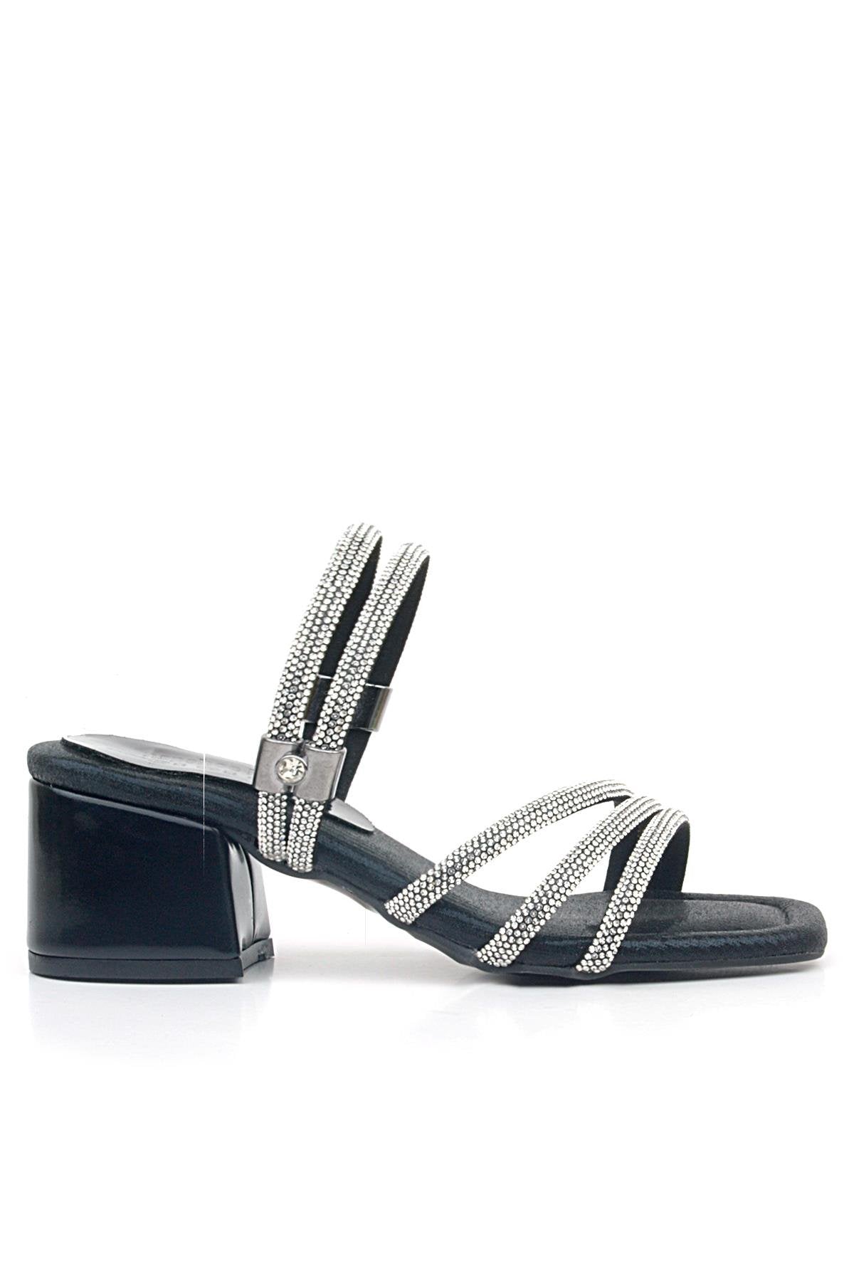 Girls Metallic Strappy Block Heel Sandals - Judy - Black