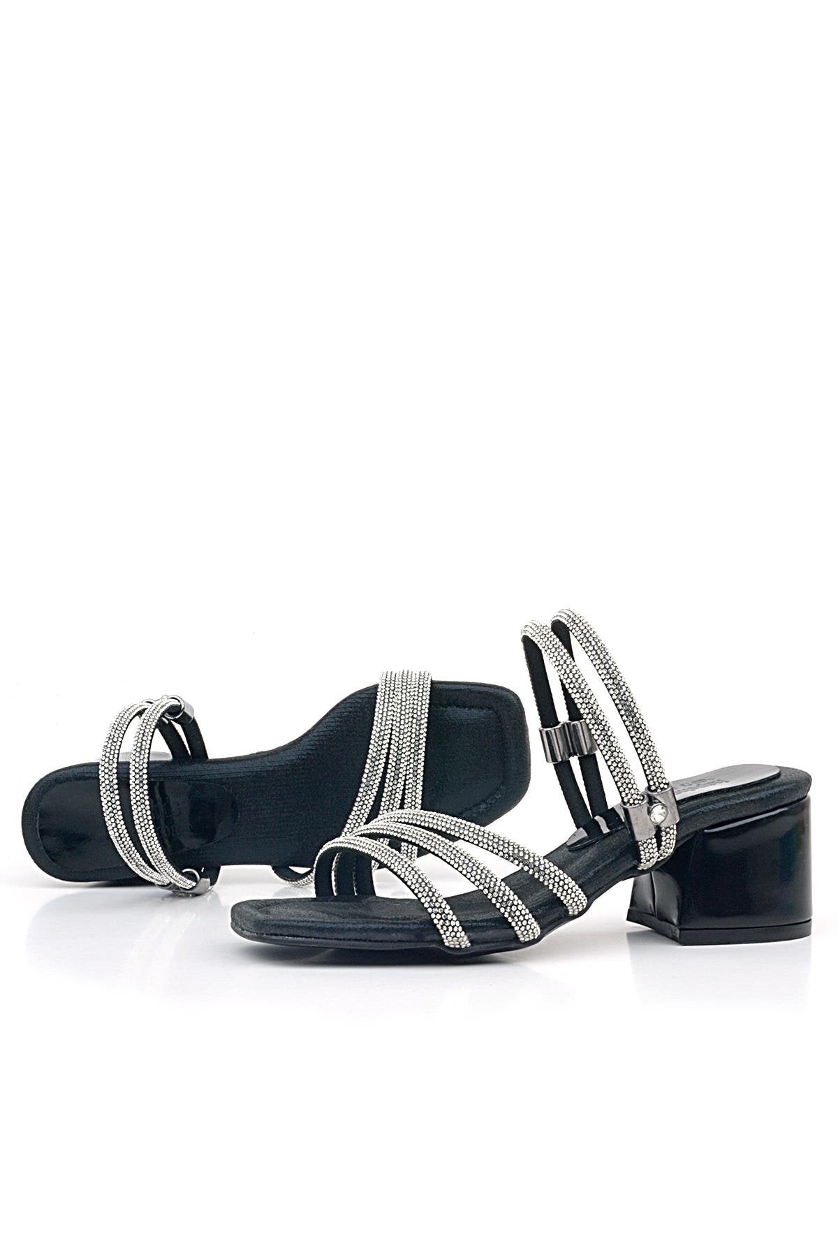 Girls Metallic Strappy Block Heel Sandals - Judy - Black