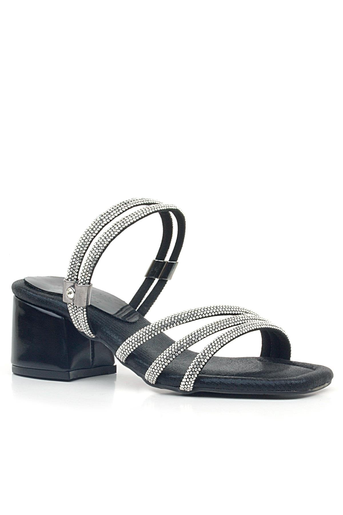Girls Metallic Strappy Block Heel Sandals - Judy - Black